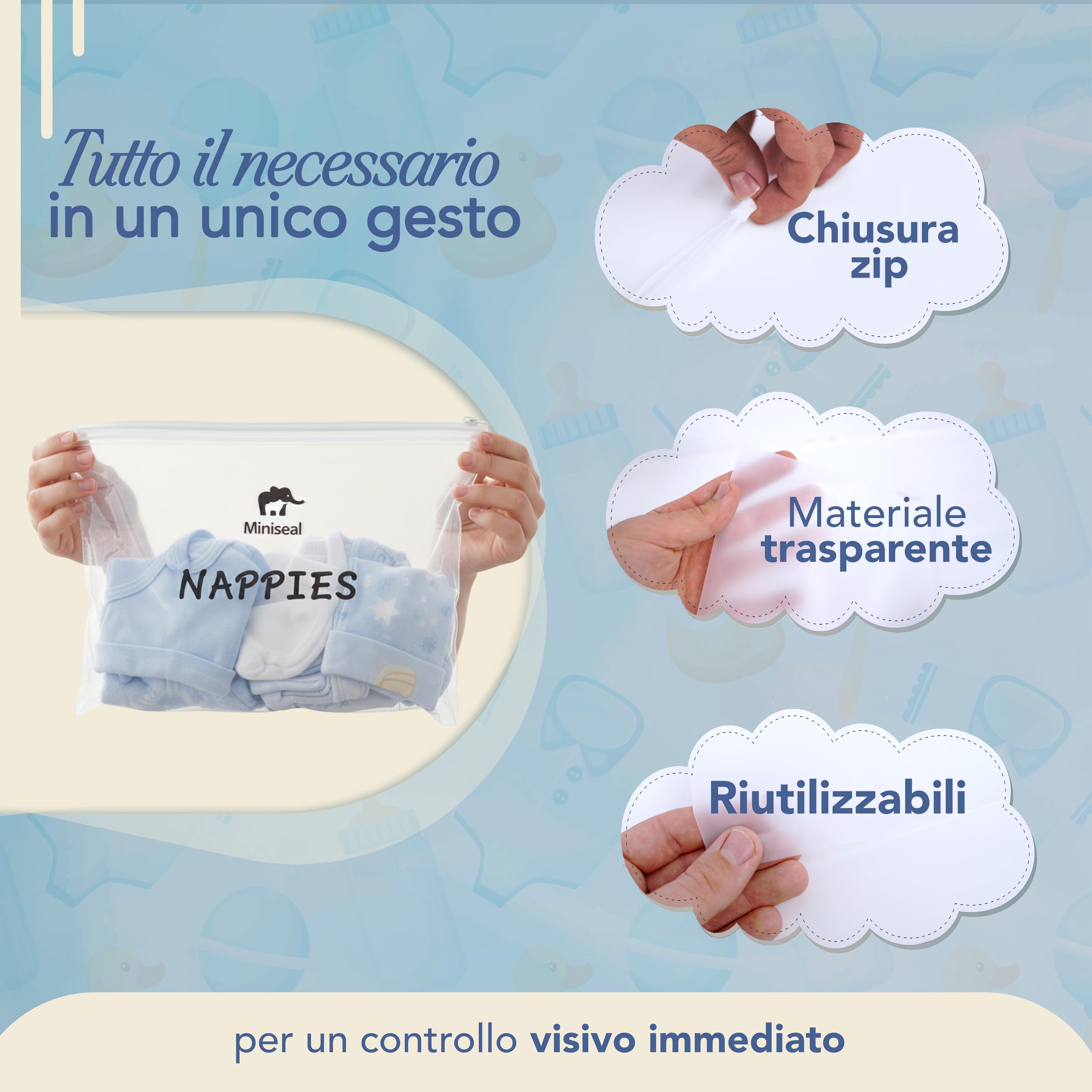 Bustine Corredino Neonato Ospedale Set 15 Pezzi Impermeabile Chiusura Zip