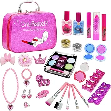 Kids Makeup Set Kids Washable Makeup Real Cosmetic Kits For Girls Role Play Toy With Makeup Bag Brushes Nail Polish Eyeshadow Lipstick Lip Gloss Toy Jewel Cosmetic Gift For Girls Birthday Party Amazon Co Uk Toys