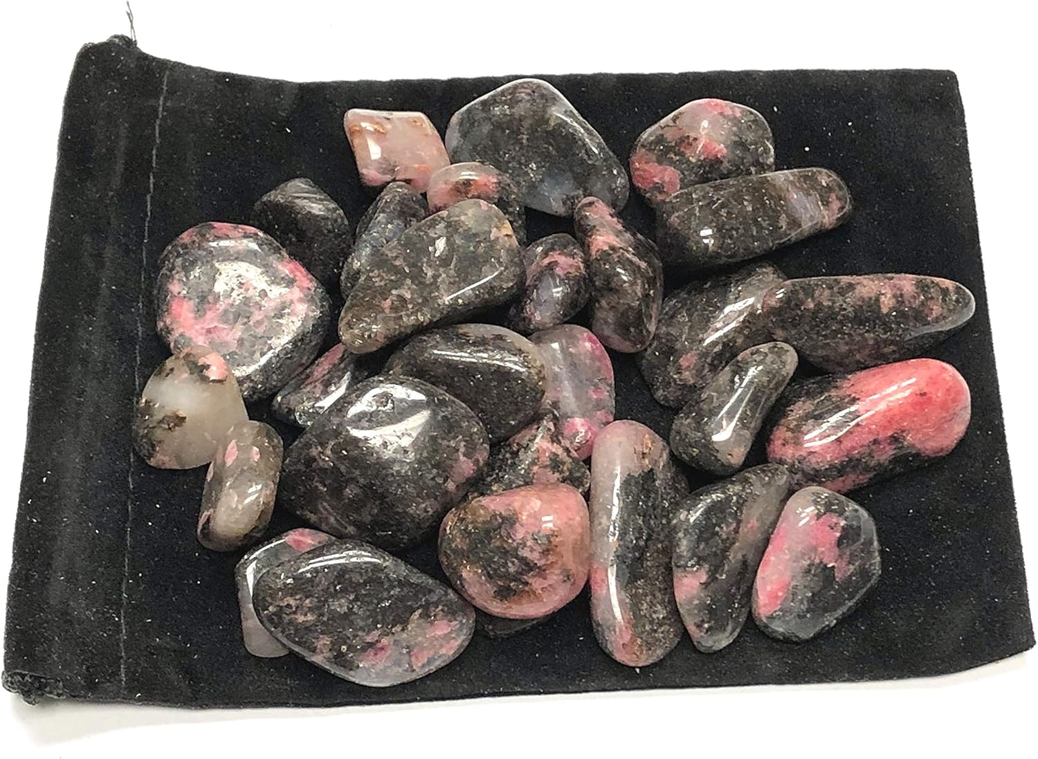 Natural Tumbled Rhodonite with Velvet Bag (1 Pound)