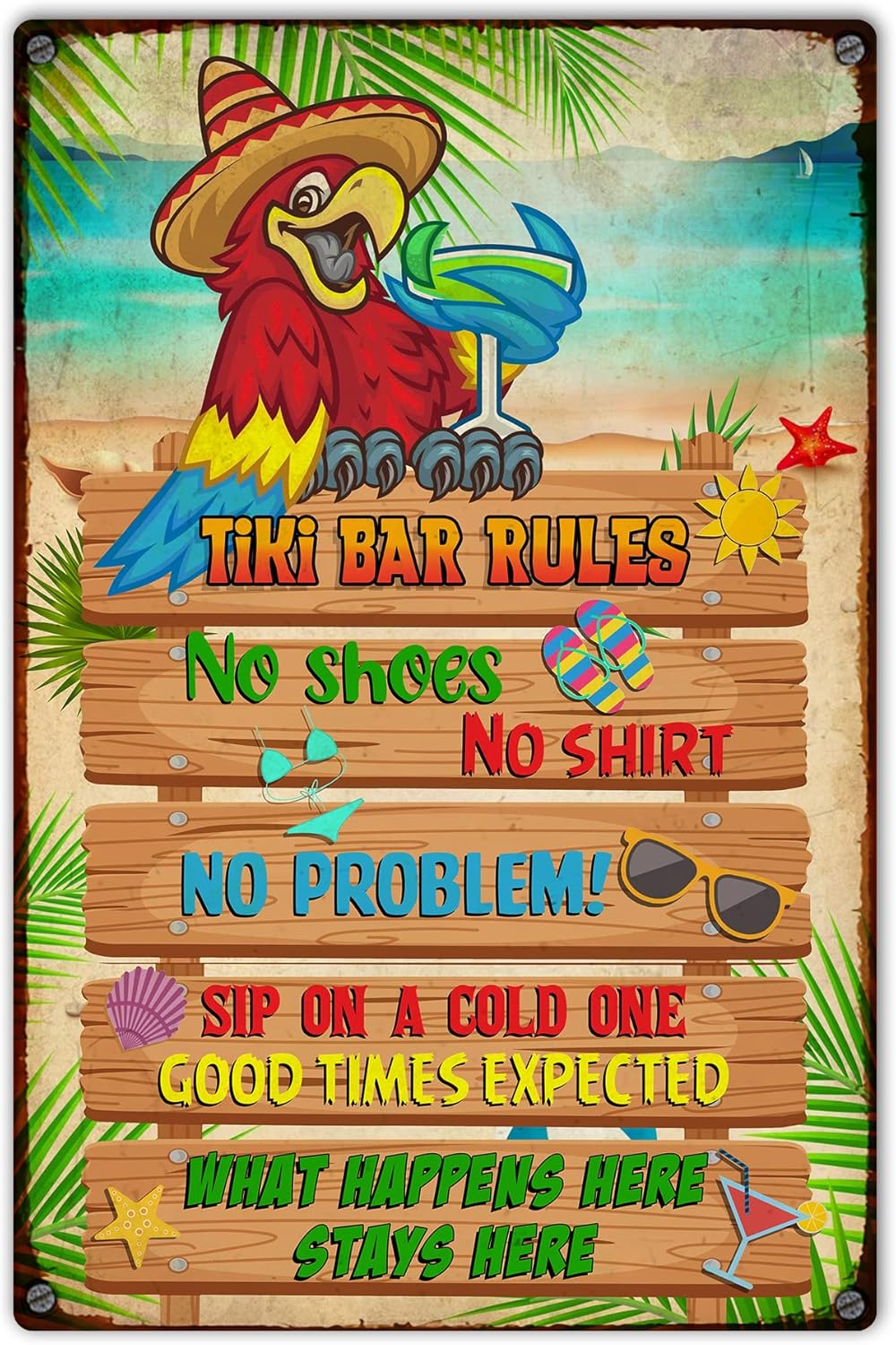 Tiki Bar Rules Metal Tin Signs No Shoes No Shirt No Problem