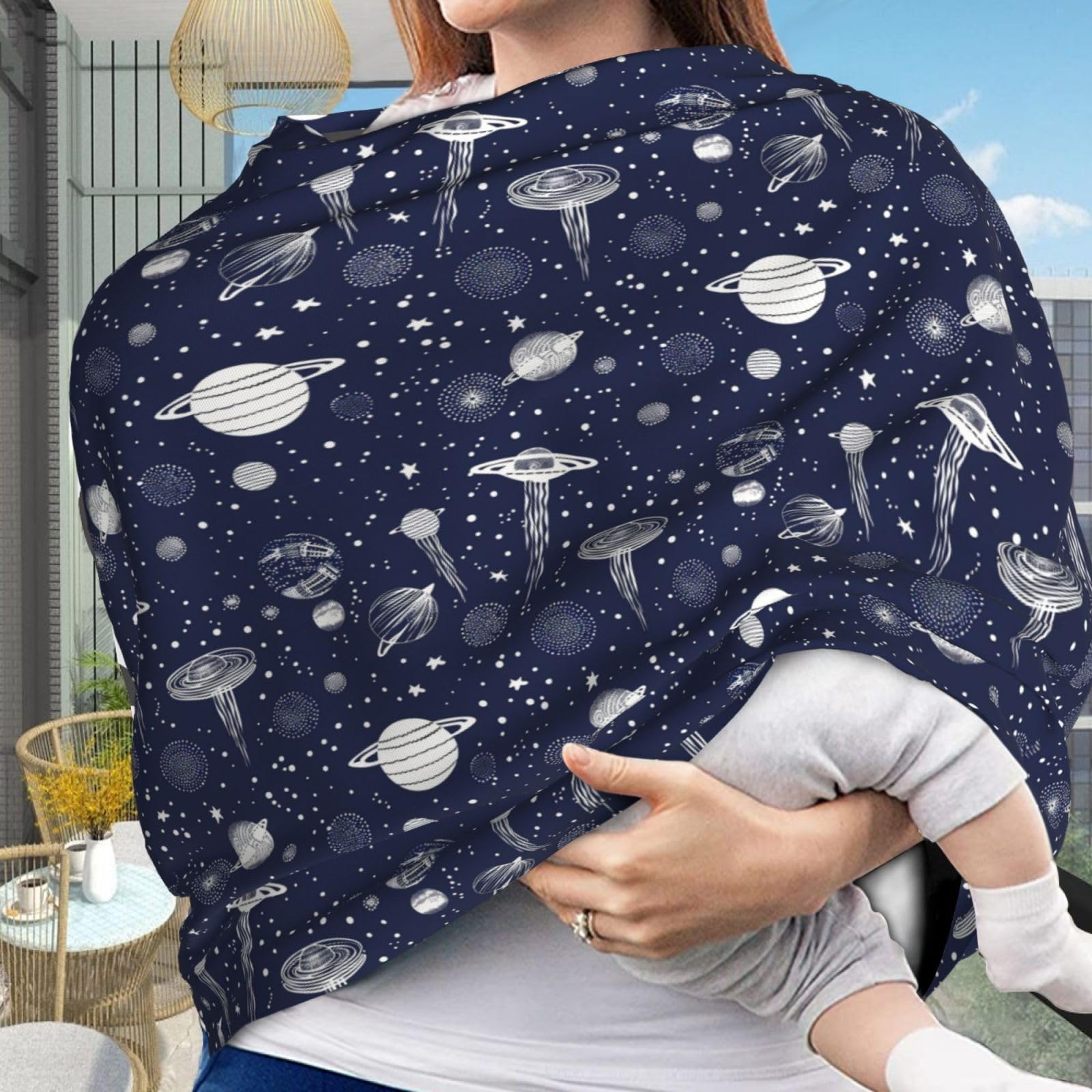 Muishi Planets and UFO Baby Car Seat Covers Carseat Canopy Soft Infant Stroller Cover Nursing Breastfeeding Covers for Girls Boys Newborn