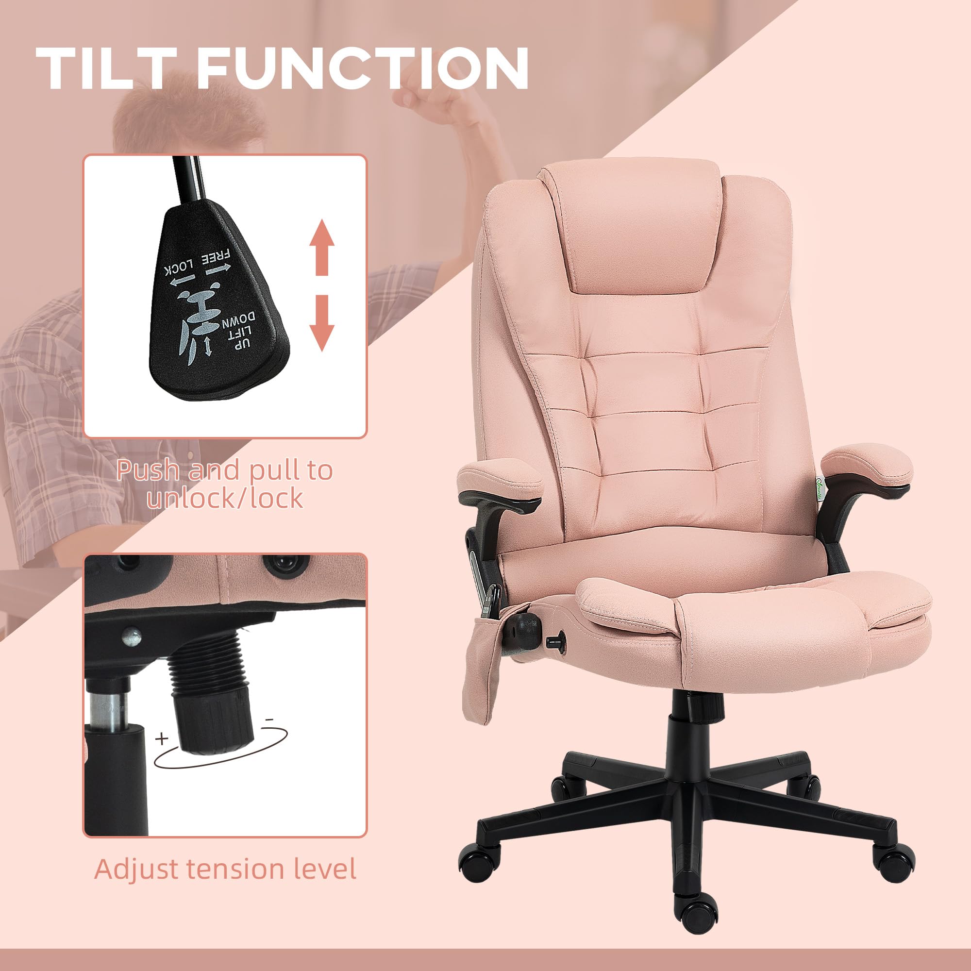 Leather Homcom Office Massage Chair Vinsetto 7-Point Vibrating Massage  Office Chair With High Back