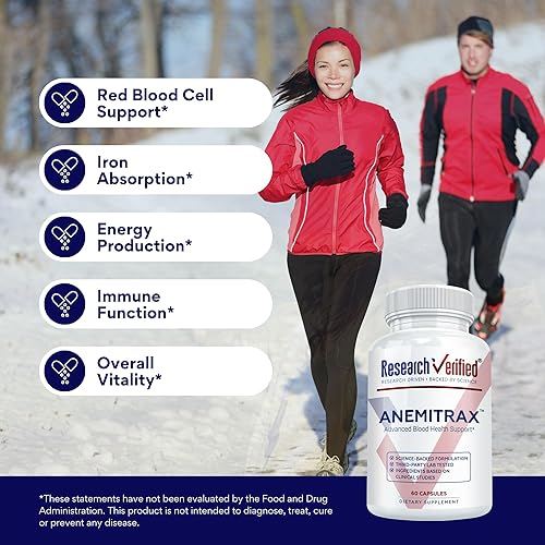 Vista 4 de Research Verified Anemitrax - Reponer hierro, regular la hemoglobina, mejorar la energía - Hierro, vitamina C, vitamina A, B12, folato, bioperina