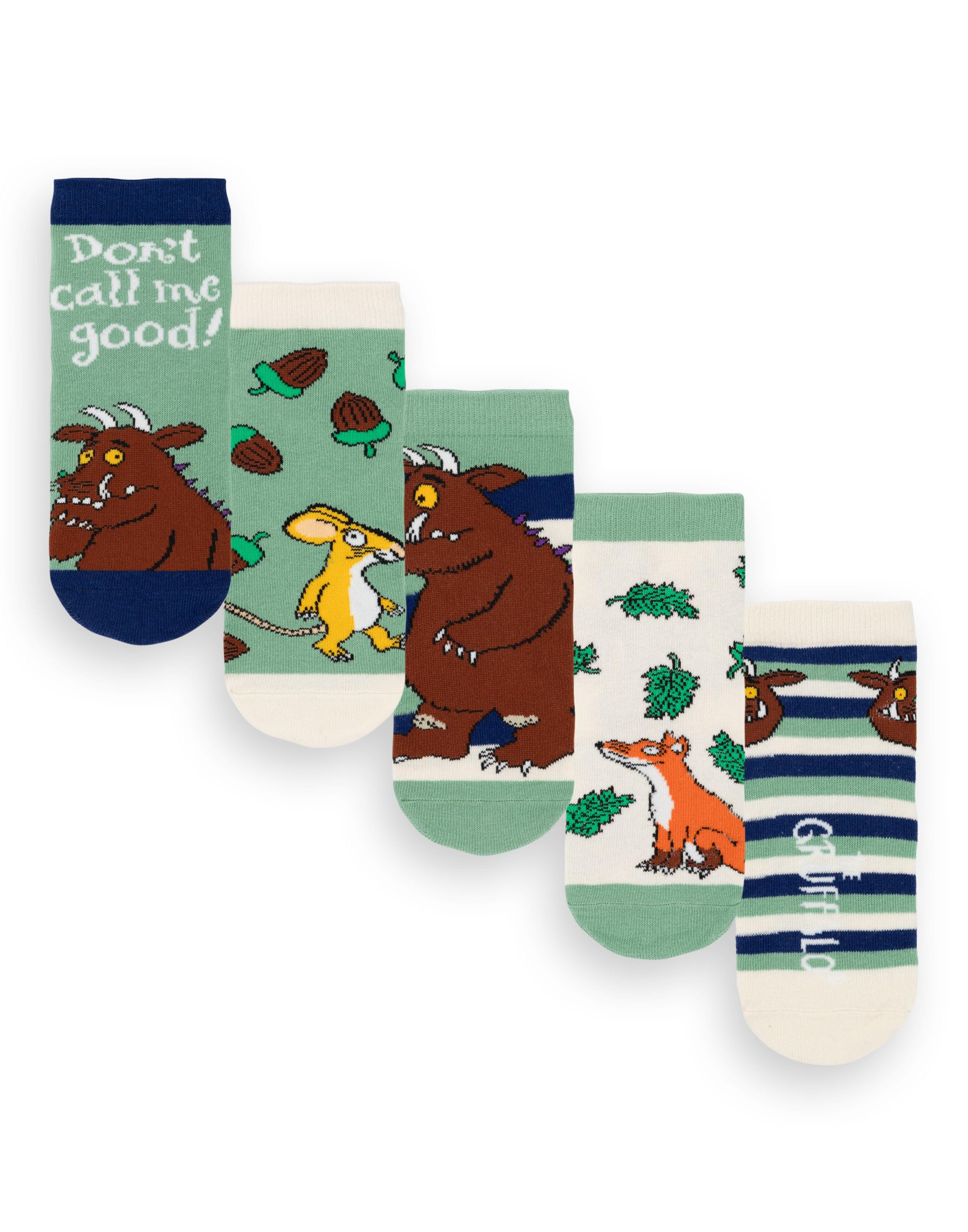 The Gruffalo Multicoloured Boys Socks 5 Pack | Kids Fairy Tale Graphic Footwear | Julia Donaldson Mouse Fox Comfortable Sock Set Bundle | Story Book Series Merchandise Gift Size 9-12