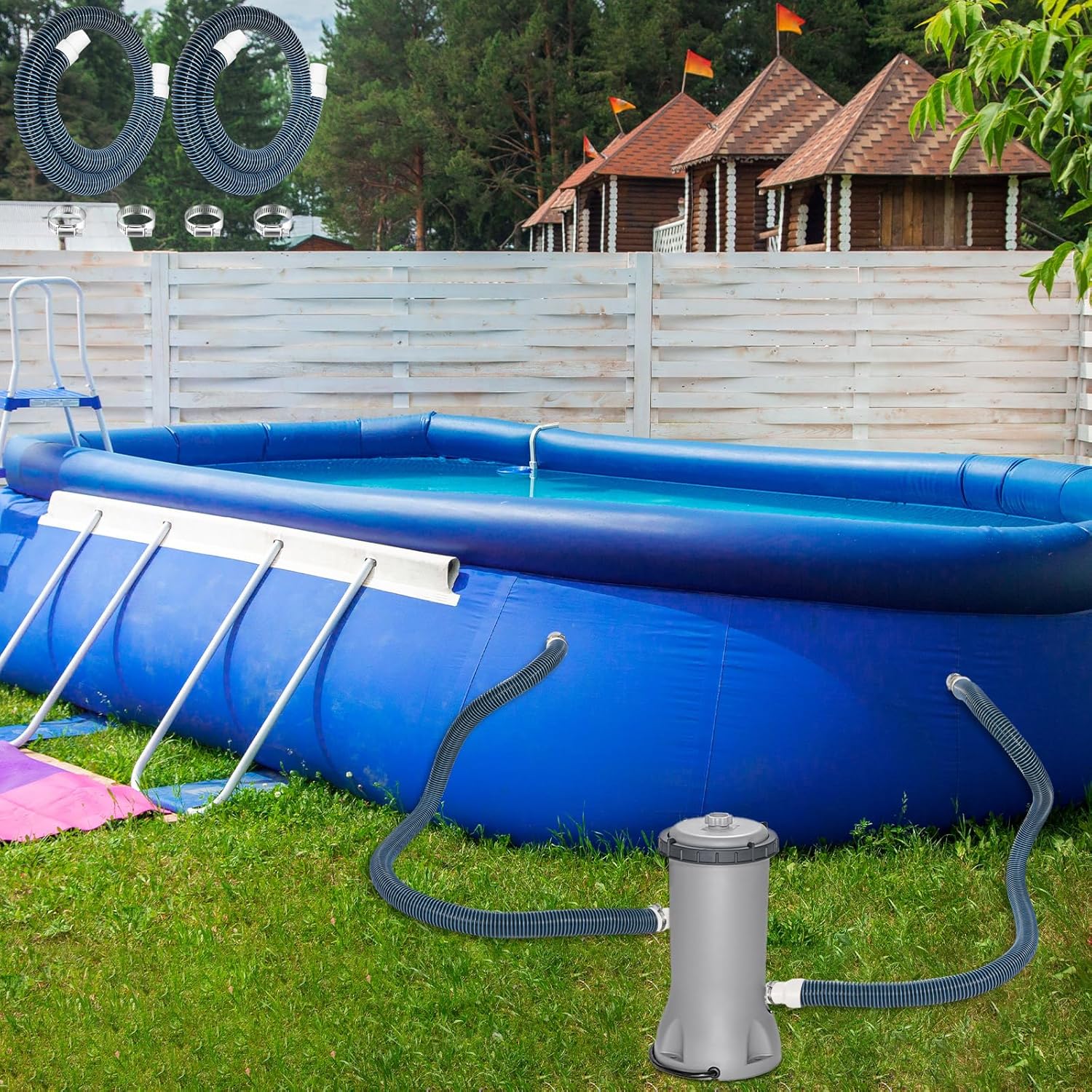 2 Pack 1.25×59in EVA Pool Professional Hoses with 2026 Upgrade Flexible Tube Head and 4 Metal Clamps for Above Ground Pools Pump Replacement Hose Pool Supply for Heavy Duty Hose (Blue)