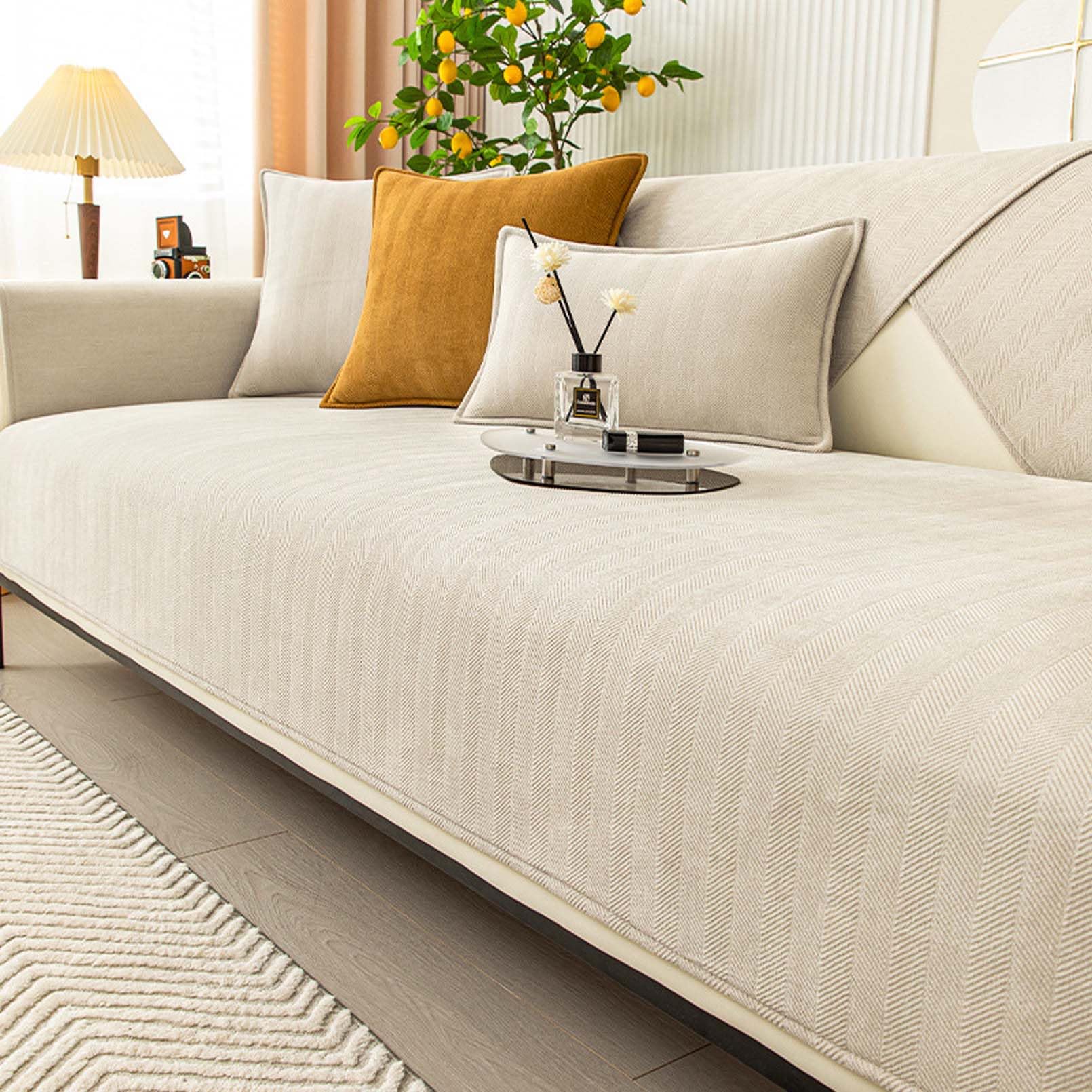 Chenille-Sofabezug mit Fischgrätenmuster, stilvoller Sofa-Schonbezug für Hunde und Katzen, maschinenwaschbar, rutschfest, weich und gemütlich, Heimdekor-Essentials
