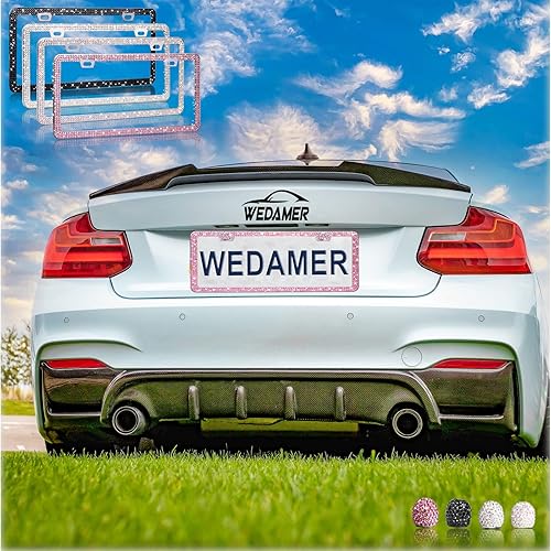 Miniatura 8 de Marco de matrícula rosa brillante para mujer, marco de matrícula con diamantes de imitación brillantes, marcos de matrícula con purpurina