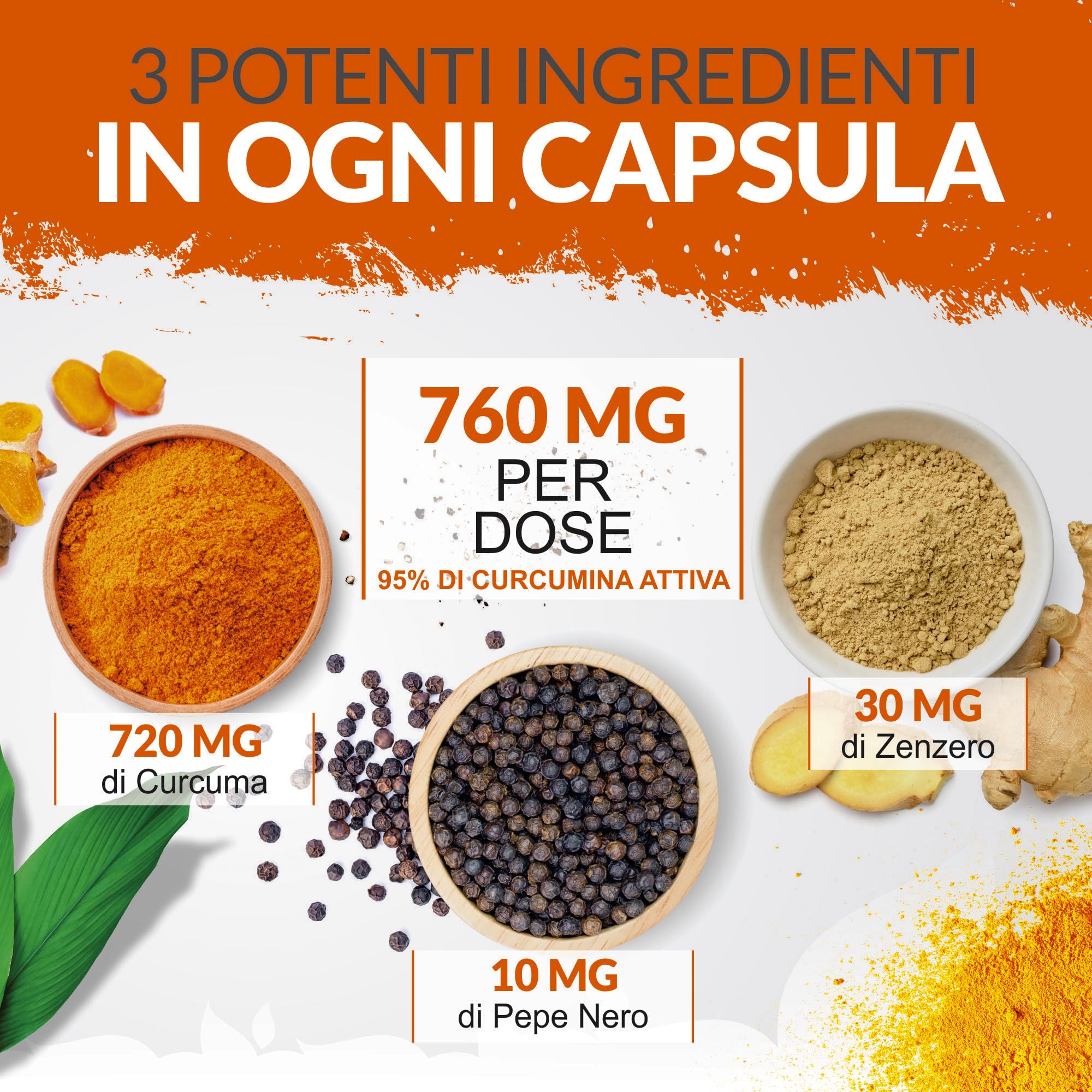 Curcuma 1520mg con Zenzero e Pepe Nero - 365 Capsule Vegane - Alto Dosaggio di Curcumina in Polvere - 95% di Curcuminoidi - Prodotto in Europa - Nu U Nutrition