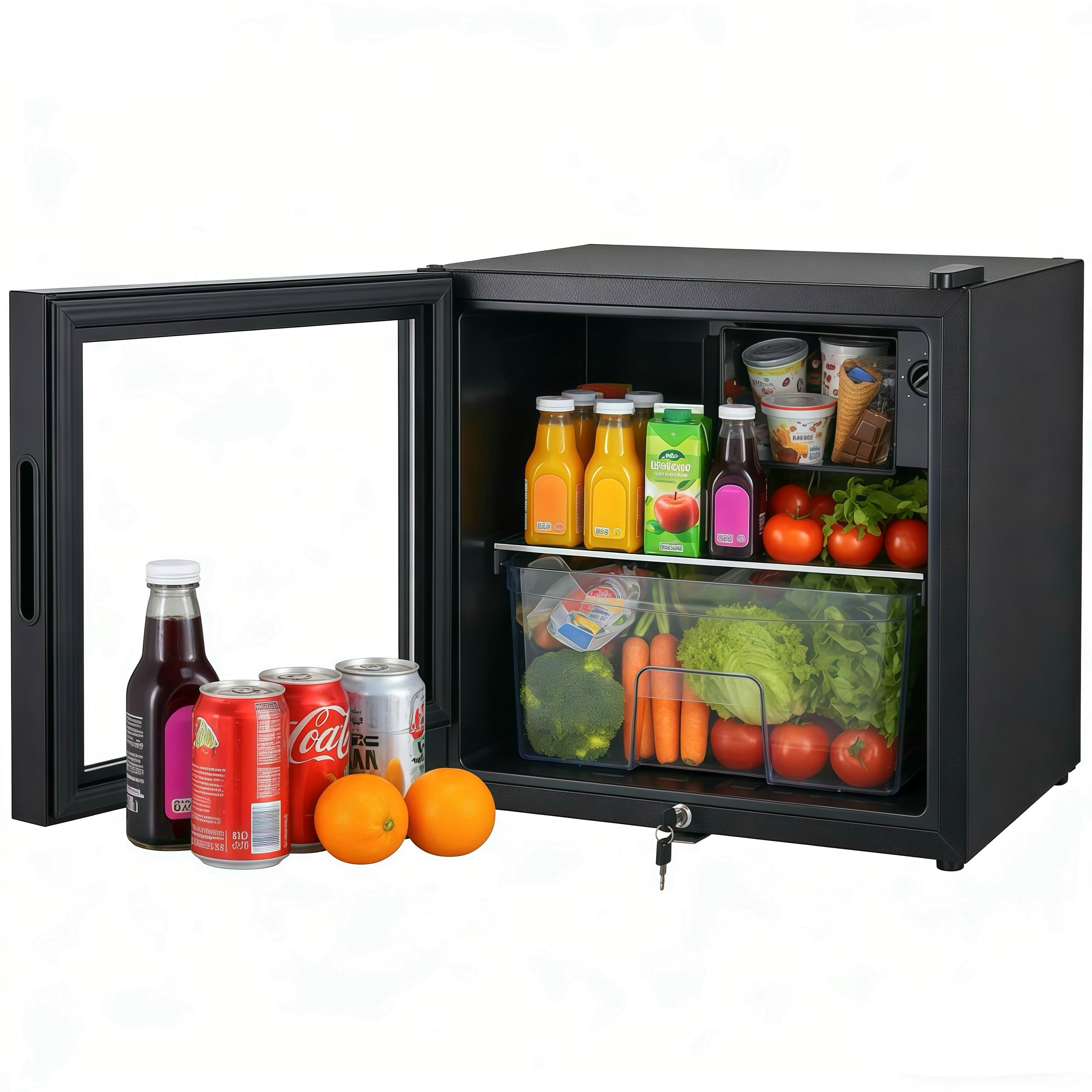 Casanta 50L Beverage Refrigerator with Glass Door and Lock, Freestanding Mini Drink Cooler with Soft Freezer Compartment for Beer, Wine, Soda, Office, Bar & Dorm - Black | Fridge.com