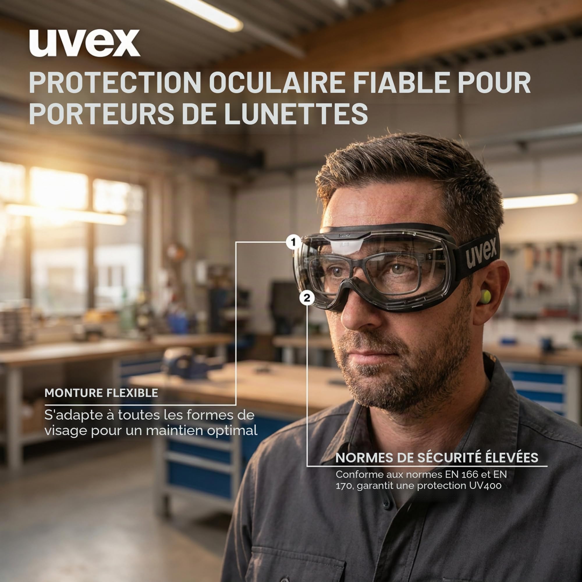 Surlunettes Uvex Megasonic pour porteurs de Lunettes - sans buée et résistantes aux Rayures
