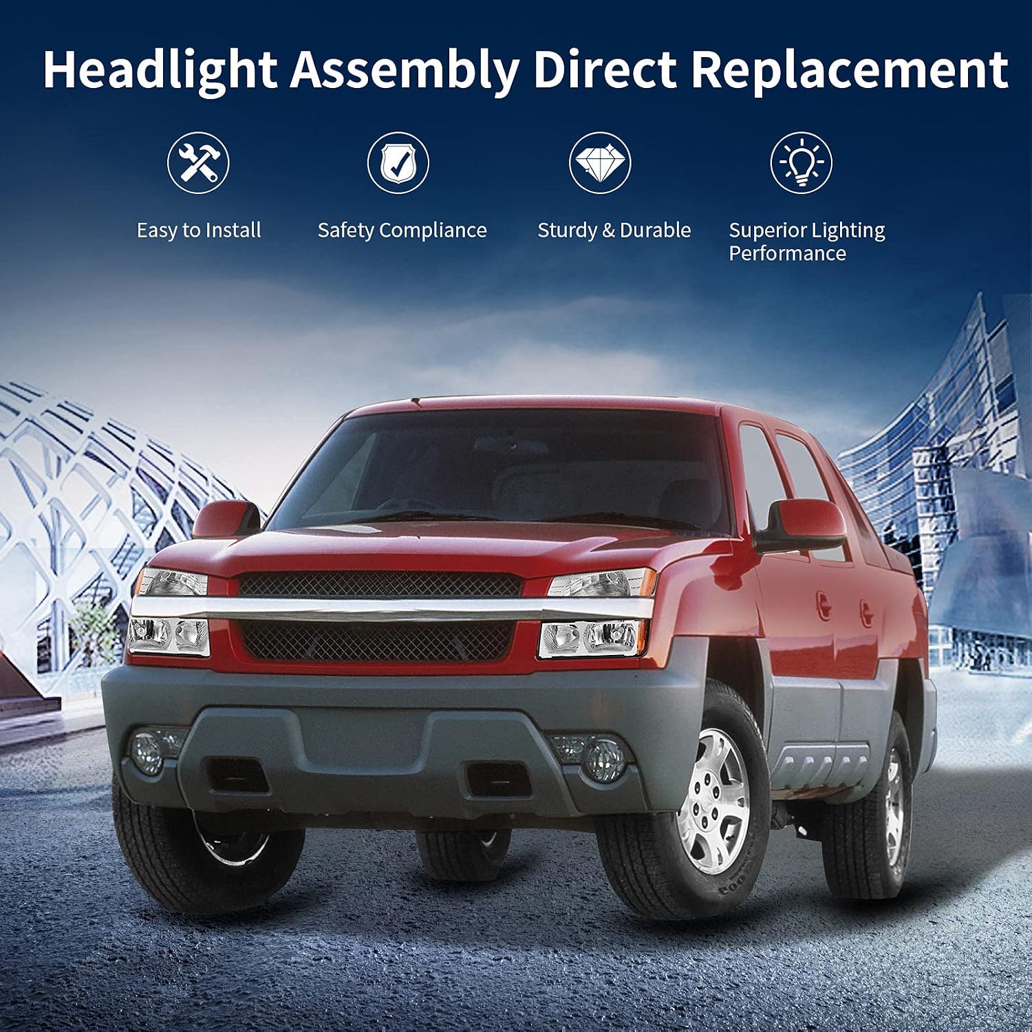 AUTOSAVER88 Headlight Assembly Compatible with 2002-2006 Chevy Avalanche with BODY CLADDING(Chrome Housing)