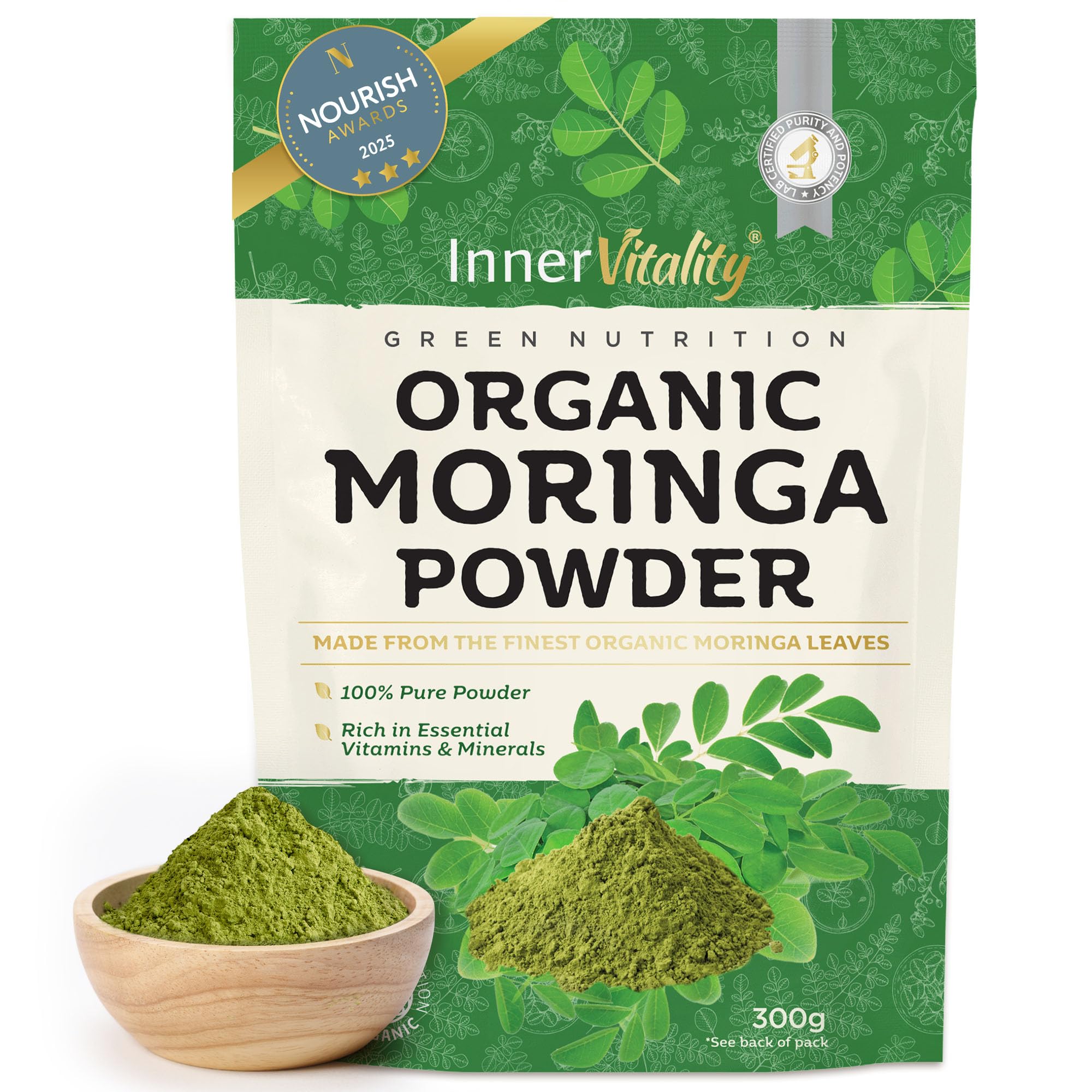 Organic Moringa Powder, Award Winning Premium Pure Leaf Powder Rich in Essential Vitamins & Minerals by Inner VitalityEU Organic