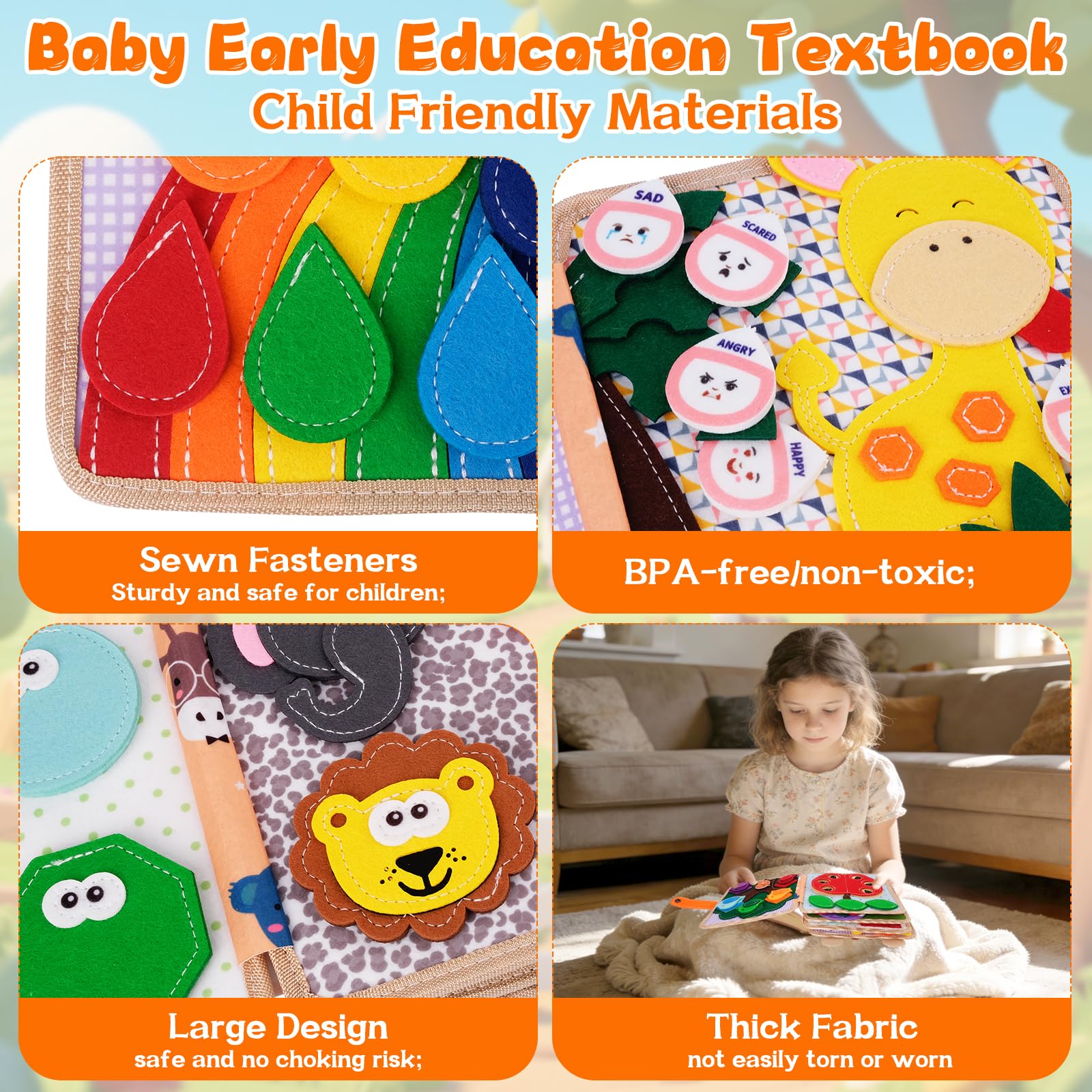 Busy Board per 1-3 Anni, Libro Montessori Interattivo, Libro Silenzioso in Feltro, Giochi Montessori 1 2 3 Anni, per L'educazione della Prima Infanzia, Regalo di Compleanno per Ragazzi e Ragazze