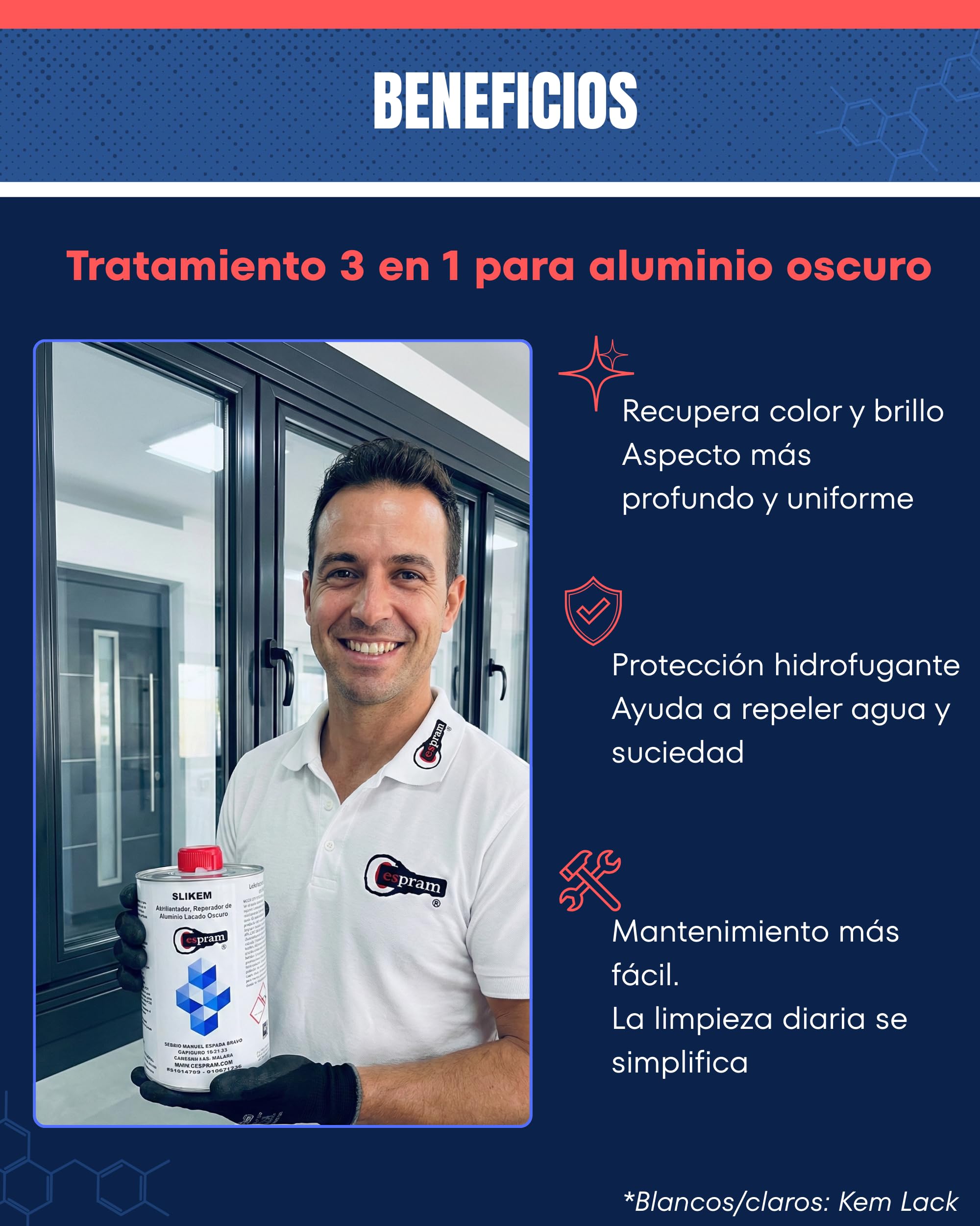 SLIKEM 1L - Restaurador Reparador Aluminio Lacado Oscuro con Silicona – Recupera Color y Brillo – Ventanas Puertas Persianas – Hidrofugante Antisuciedad