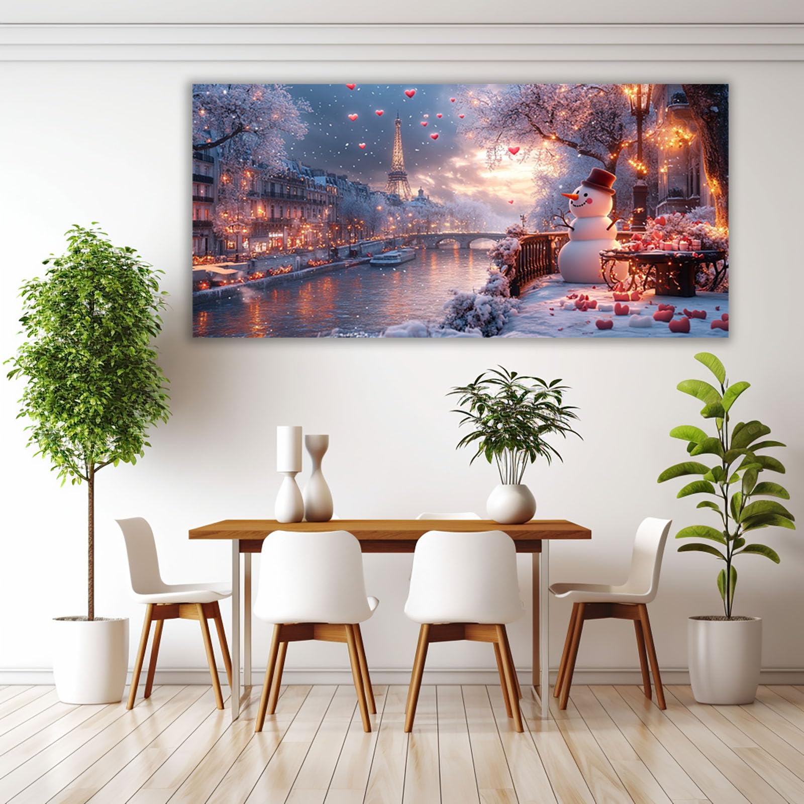 AMXBZC Nowoczesne obrazy krajobraz śliczny bałwan dekoracja salonu, sypialni, łazienki, kuchni, biura, jadalni, baru obrazów(czerwone)-50 x 100 cm oprawione