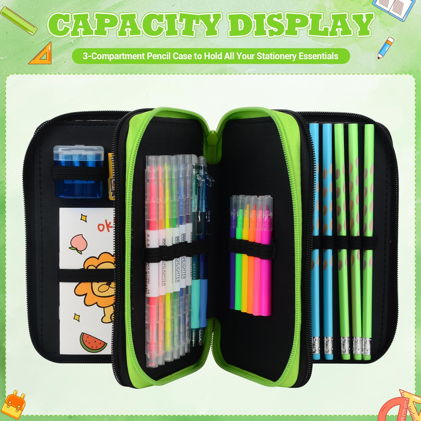 41 Artikel Federmappe Jungen, Federmäppchen 3 Fach Jungen Mäppchen Gefüllt Spiel Set, Federtasche 3 Fächer Einschulung Geschenke für Kinder Schüler mit Radierbaren Stiften, Textmarker, Buntstiften