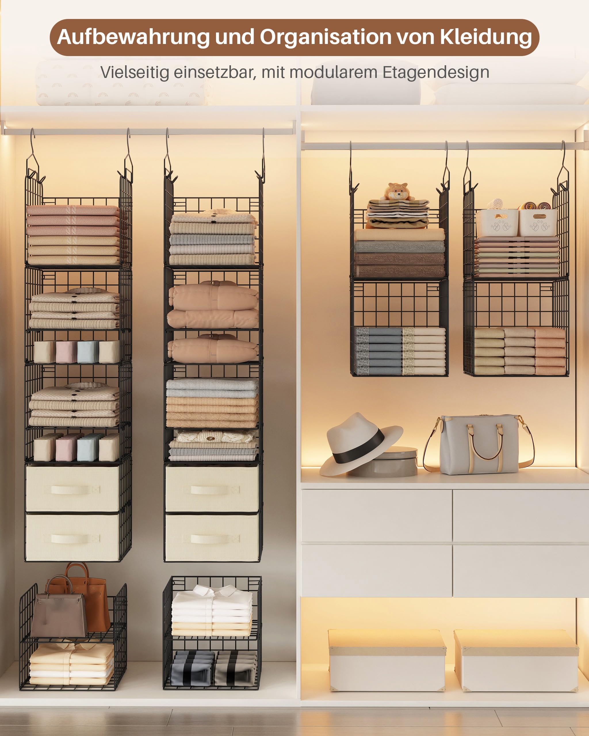 Hängeregal, Faltbarer Kleiderschrank‑Organizer mit 4 Ebenen