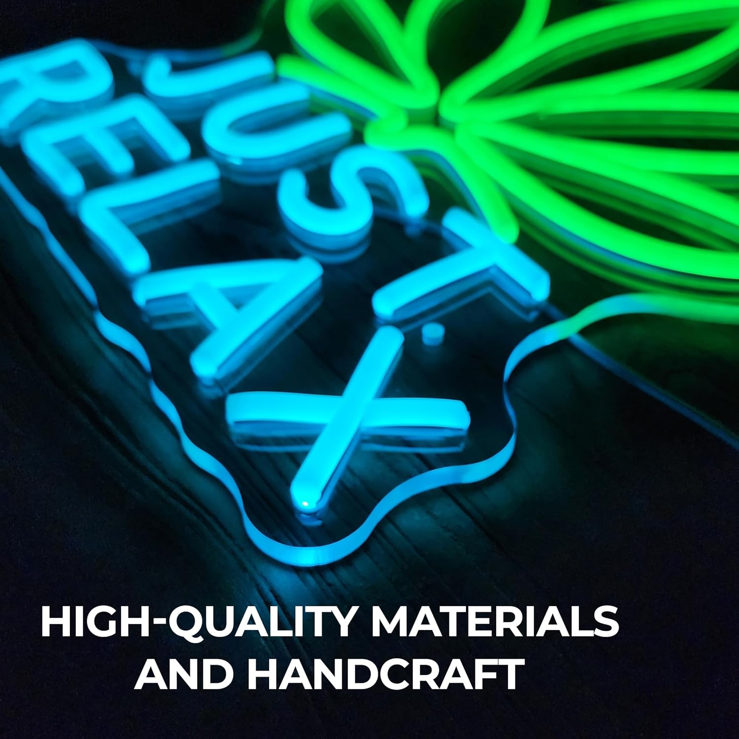 JUST RELAX LED Neon Sign (14x11.8in) – Green Cannabis Leaf Light for Bar, Lounge & Home | Decor Wall Light USB Powered