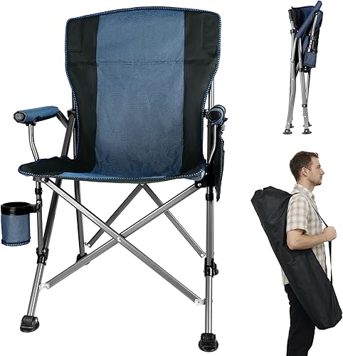 Silla de camping plegable con portavasos y bolsa de almacenamiento, soporte resistente de 400 libras, silla de campamento portátil plegable de gran