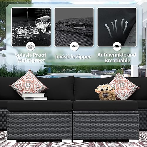 Miniatura 4 de FINCATI 10 fundas de cojín para sofá al aire libre, fundas de cojín seccionales de olefina de repuesto con cremallera, fundas de cojín exteriores de