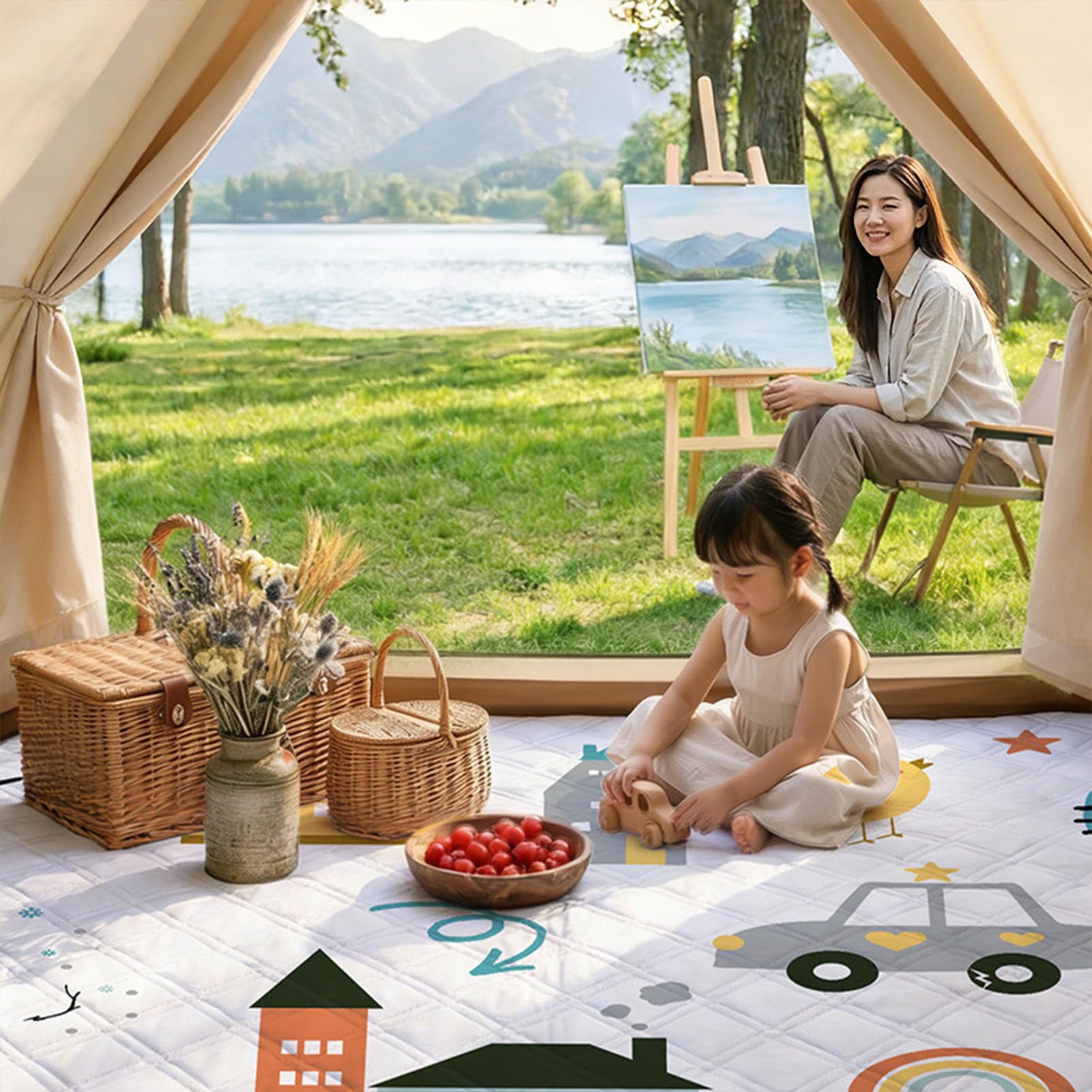 Tappeto Pieghevole da Picnic Impermeabile Antipolvere Leggero Portatile con Maniglia for Camping Spiaggia Parco Giardino Festival Viaggi e Uso Esterno,Cities,200×300cm