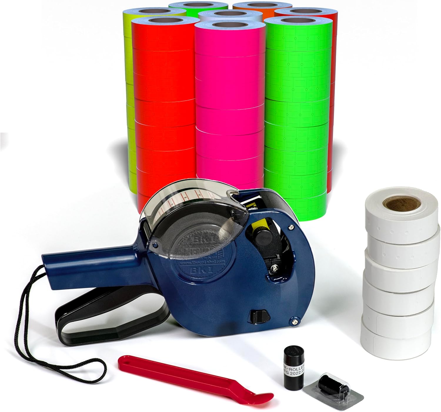 Kenco BK 1 Line Price Gun Kit - Includes 6,000 Labels, 2 Ink Rollers, Label Scraper - 8 Digit Labeler for Pricing, Dating, and Coding (BK-1 KIT 64,000 Labels)