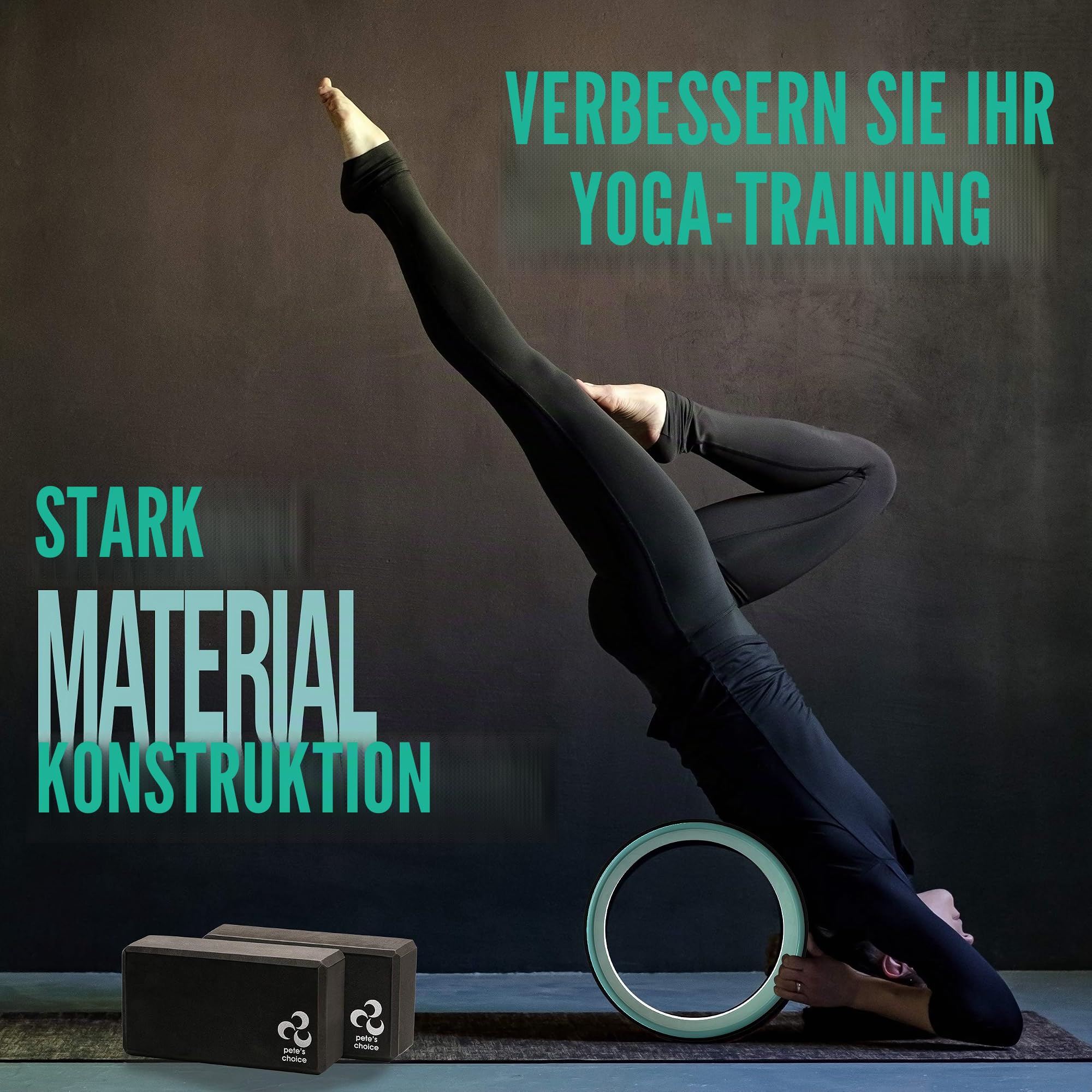 Yoga Set für Anfänger – Fitness Set mit Yogarad, 2 Blöcken, Zusätzlichem eBook und Gurt. Fitness Zubehör für Anfänger | Geschenk für Fans