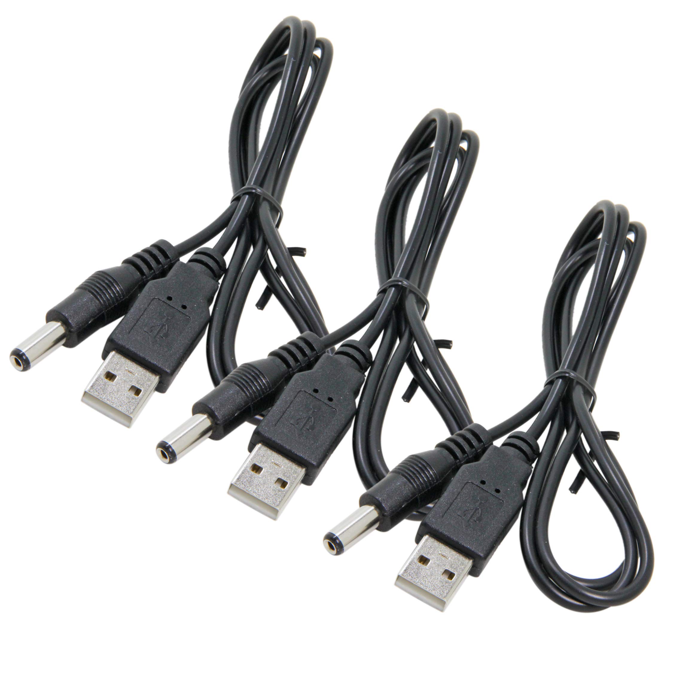 Ancable Cavo da USB a CC da 5 V, confezione da 3 pezzi, 1 m da USB a jack a cilindro CC, cavo di alimentazione per 24 AWG, 5,5 x 2,1 mm