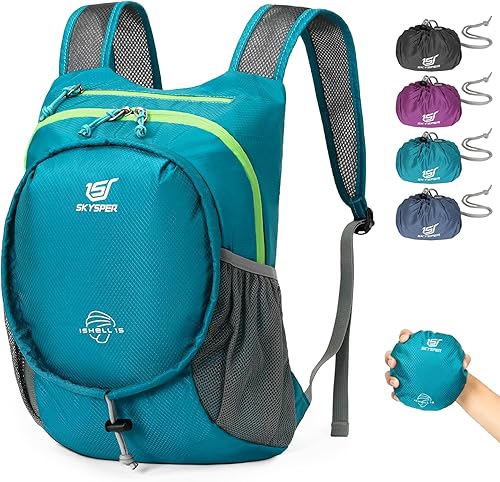 SKYSPER Mochila de senderismo pequeña ligera de 15 litros para mujeres y hombres, mochila de viaje plegable, mochila de campamento plegable, mini