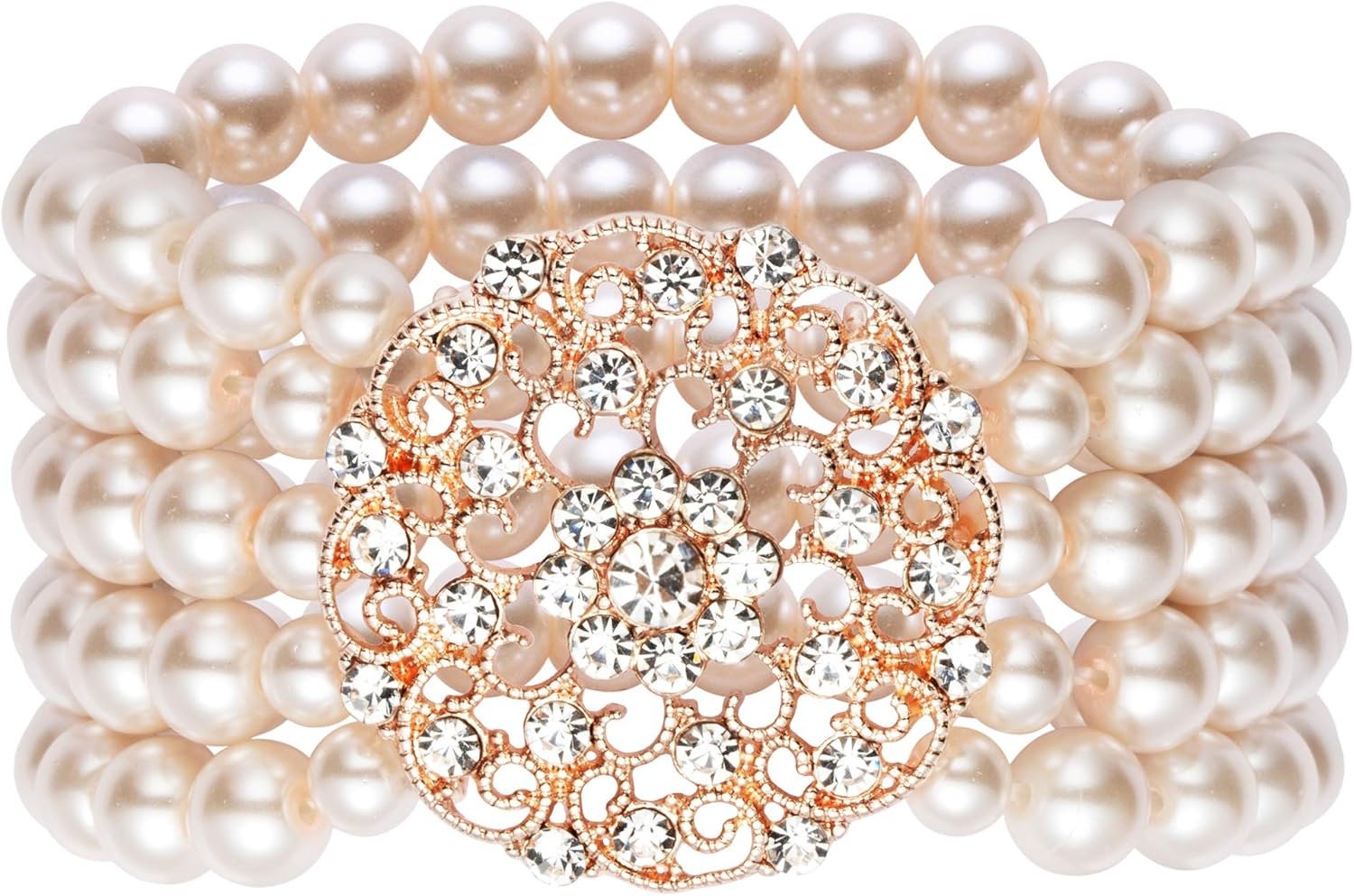 BABEYOND 1920s Flapper Imitation Pearl Bracelet Great Gatsby Elastic Pearl Bracelet Roaring 20s Accessories Jewelry 5 Rows