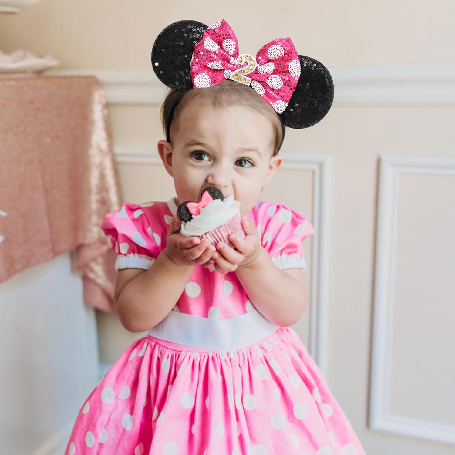 WAOUH Mouse Ears Birthday Headband - 2nd Birthday Party Decorations,Mouse Ears Headband With Mini Hat