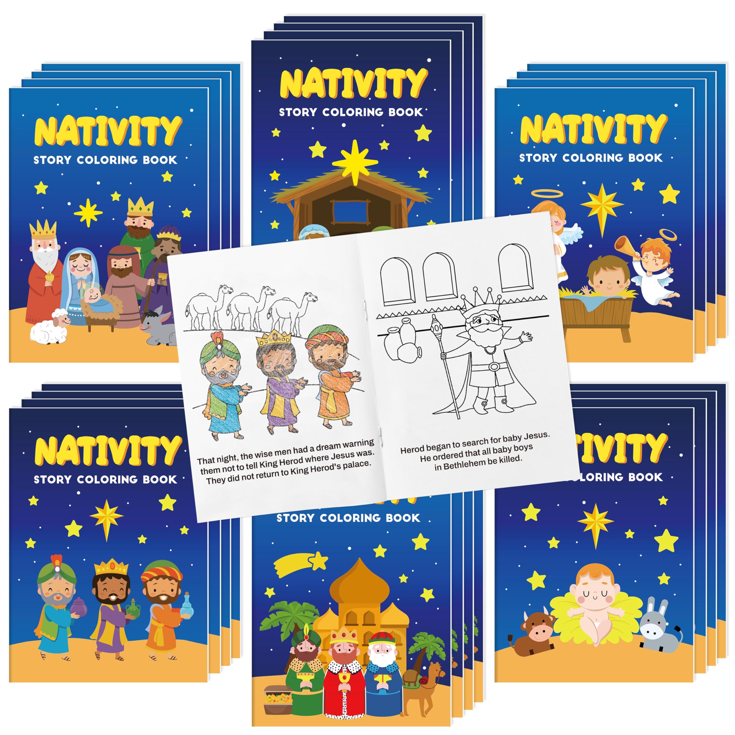 Nativity Coloring Books for Kids - 24Pcs Bulk Christian Nativity Mini Coloring Booklet DIY Art Drawing Book for Bible Savior Religious Activity Supplies School Classroom Xmas Party Goodie Bag Stuffer