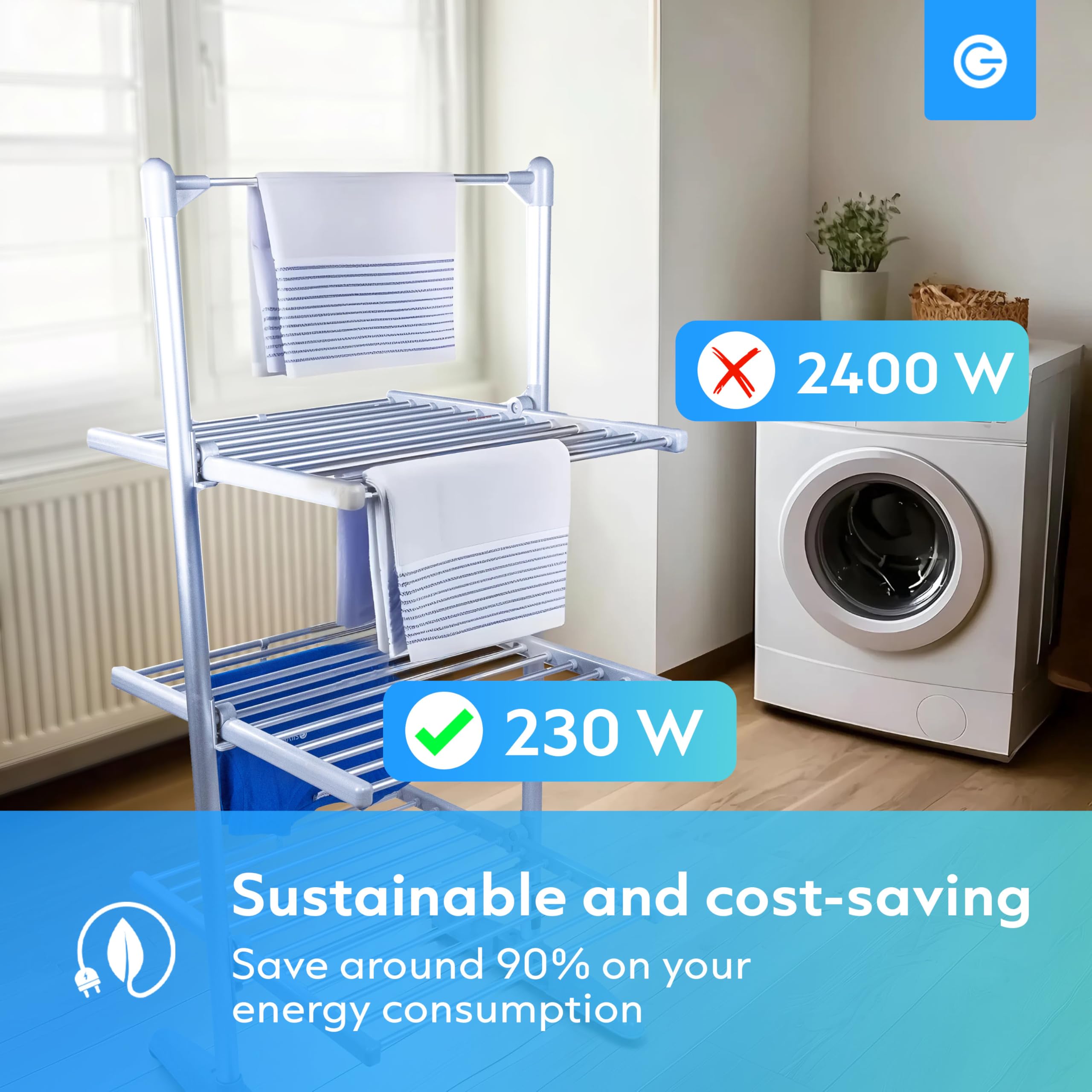 Silvergear® Suszarka do Bielizny Indoor Heating | Składana, 4-poziomowa taca na pranie | Regulowana temperatura 30-70°C | Szybkie Schnięcie | Kompaktowy i Bezpieczny | 147x54x94 cm | Szary