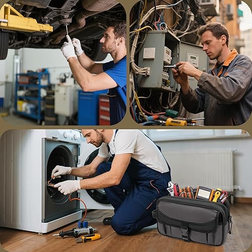 Miniatura 6 de Bolsa pequeña de lona para herramientas con cremallera, bolsa organizadora de herramientas de 12 pulgadas, bolsa de almacenamiento de doble capa con