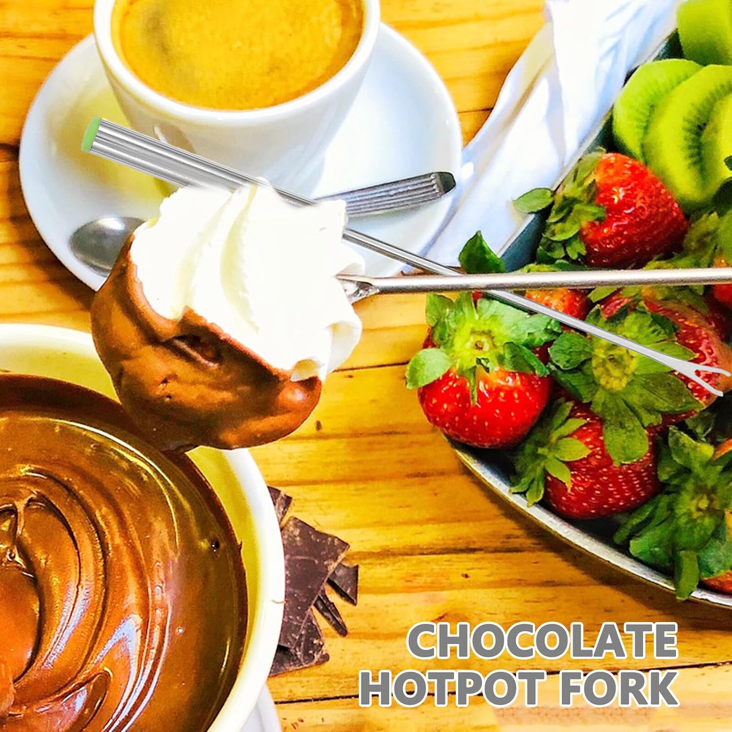 VALICLUD 6pcs Stainless Steel Fondue Forks Set with Heat Resistant Handles, Bbq and Hot Pot Dipping Sticks for Cheese, Chocolate, Meat, and Marshmallows