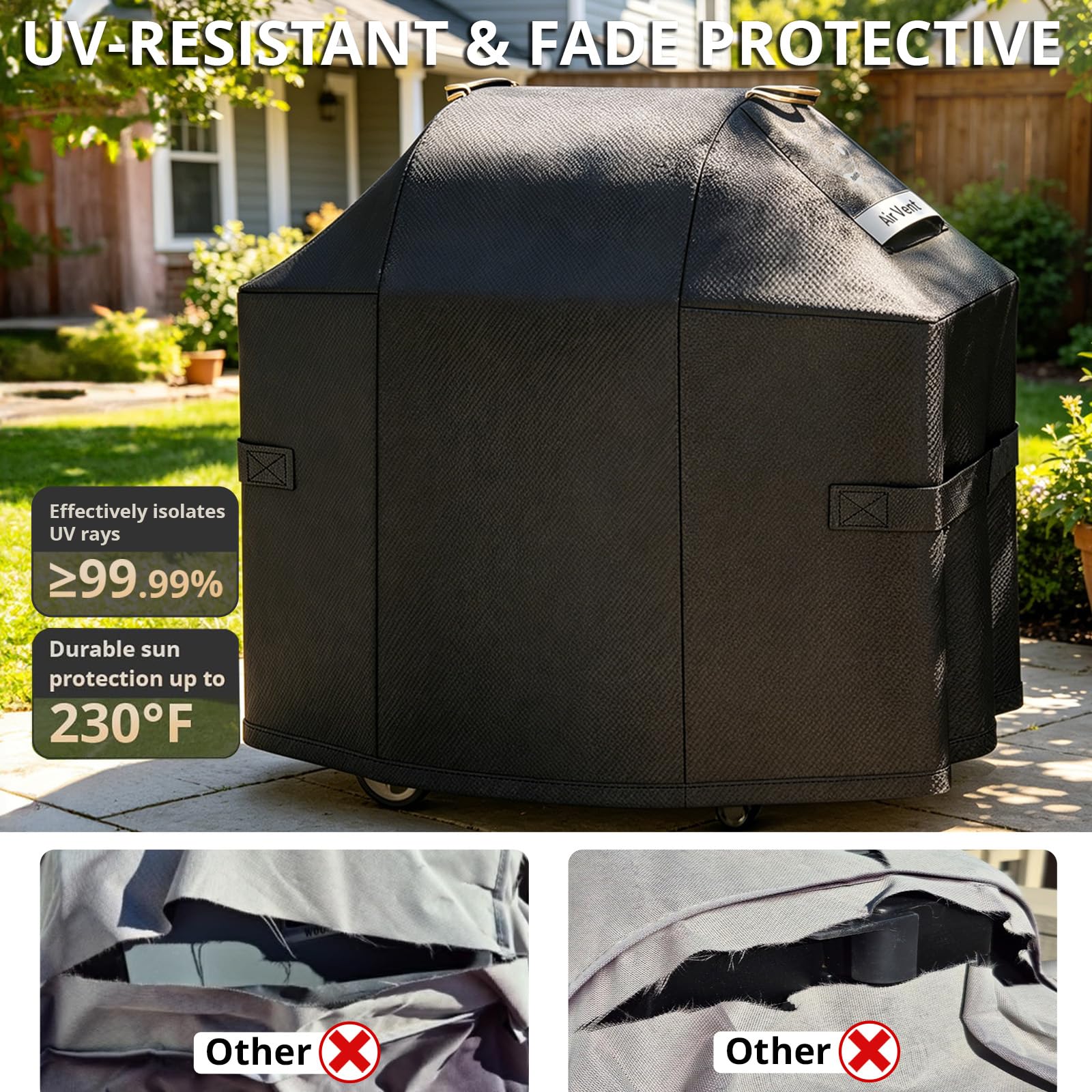 Ultima Robuste Grillabdeckung für Weber Spirit 200 und 300 Serie Outdoor-Grill, 132 cm, strapazierfähig, wasserdicht, reißfest, lichtbeständig, 7106 Gasgrillabdeckung für Weber mit Riemen und