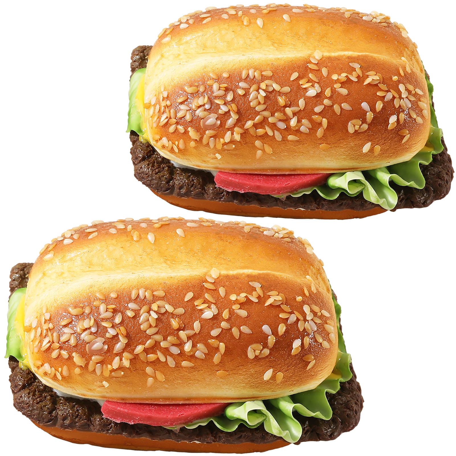Joeabor Artificial Hamburger Rectangular 2 Pack Realistic Fake Food for Display Faux Burger for Decoration Fake Food Props