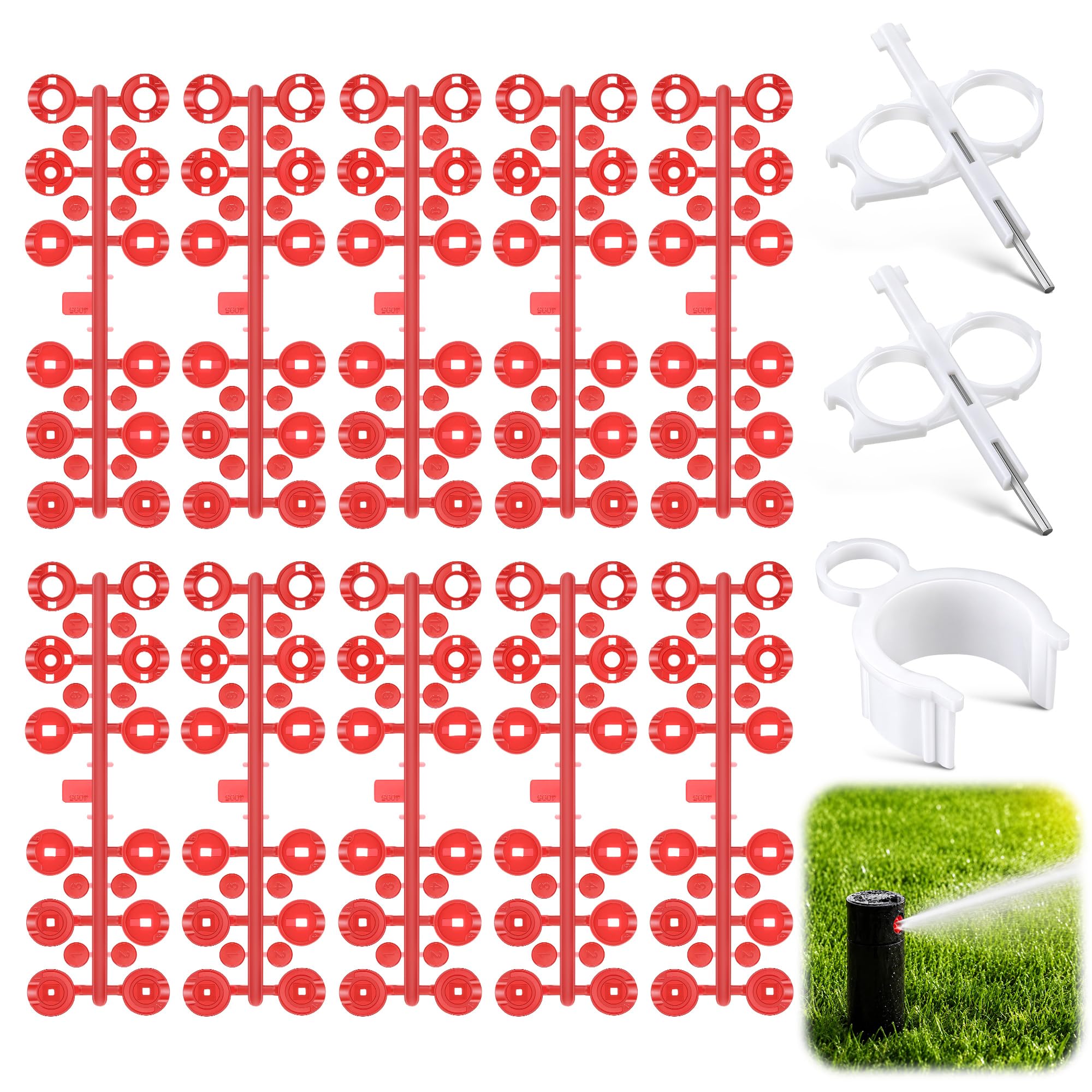 Photo 1 of Gulfmew Sprinkler Heads Kit Compatible with Hunter 130900SP PGP ADJ Series, Nozzle Insertion Collar Tool & Red Nozzle Tree Set & 2 Installation Keys, Sprinkler Replacement Kit (13 Pack)1880