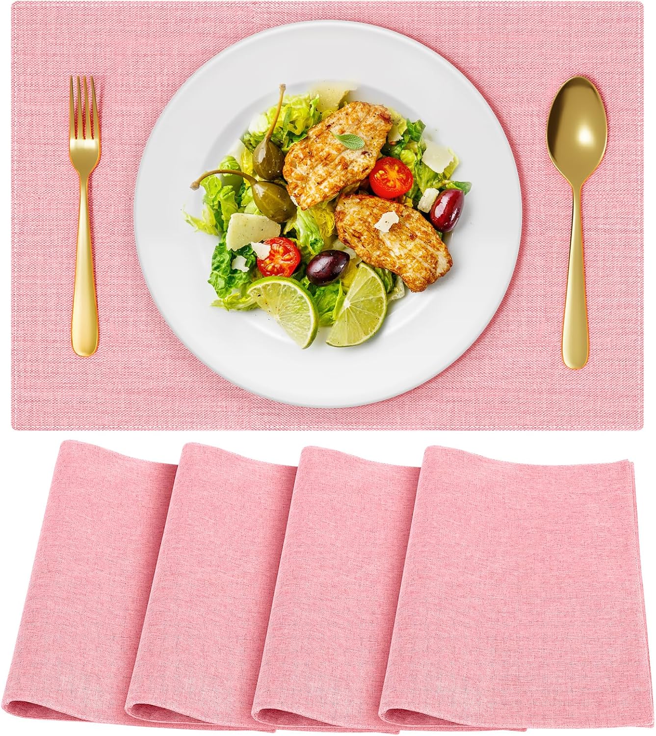 Cloth Placemats, Set of 6 Heat-Resistant Cotton Linen Blend Double Layered Machine Washable Place Mats, Wrinkle Free Thick Fabric Dining Table Mats for Indoors & Outdoors (Black, 6)