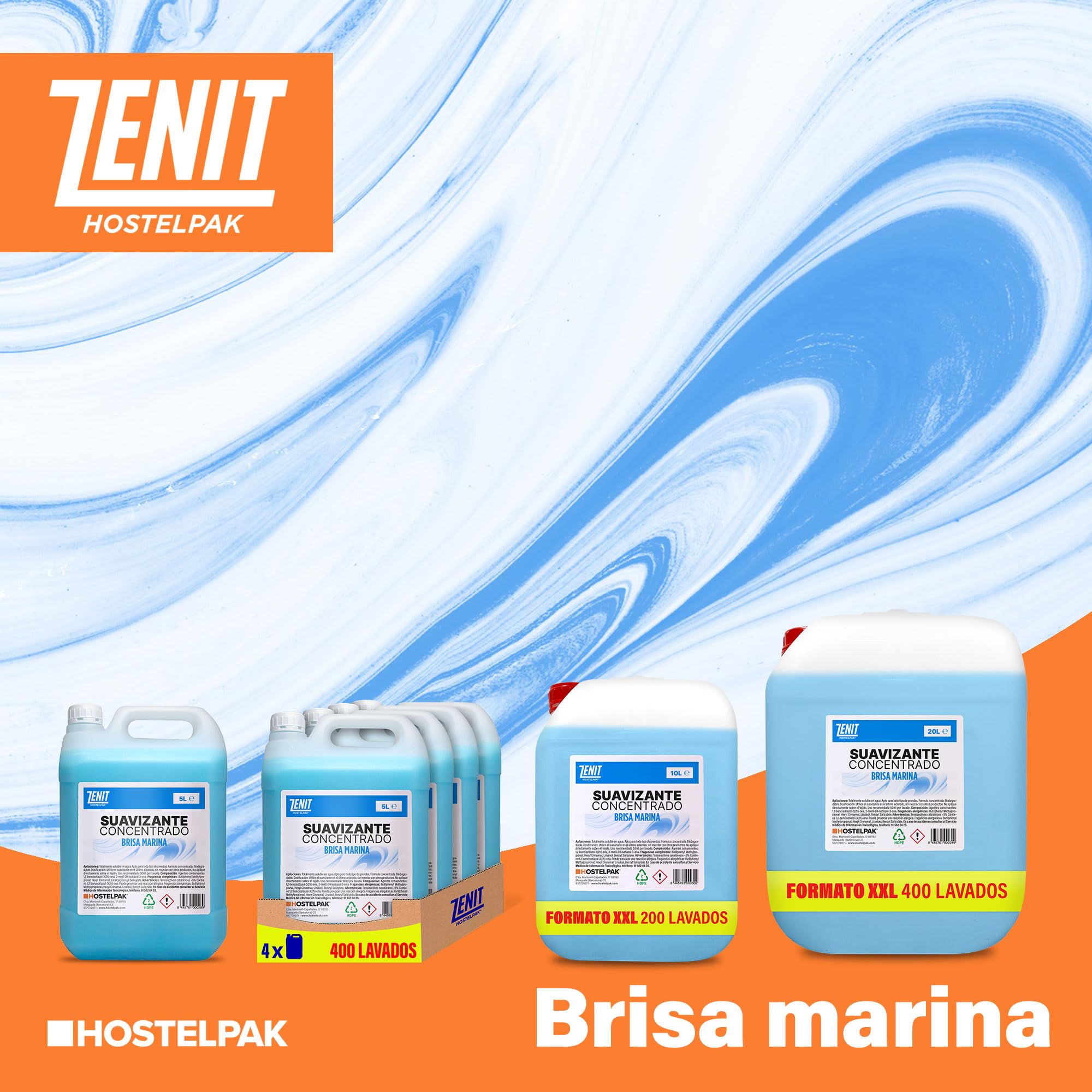 4 x 5L - Suavizante textil concentrado perfumado Brisa marina, Suavizante concentrado, Biodegradable, Fragancia agradable