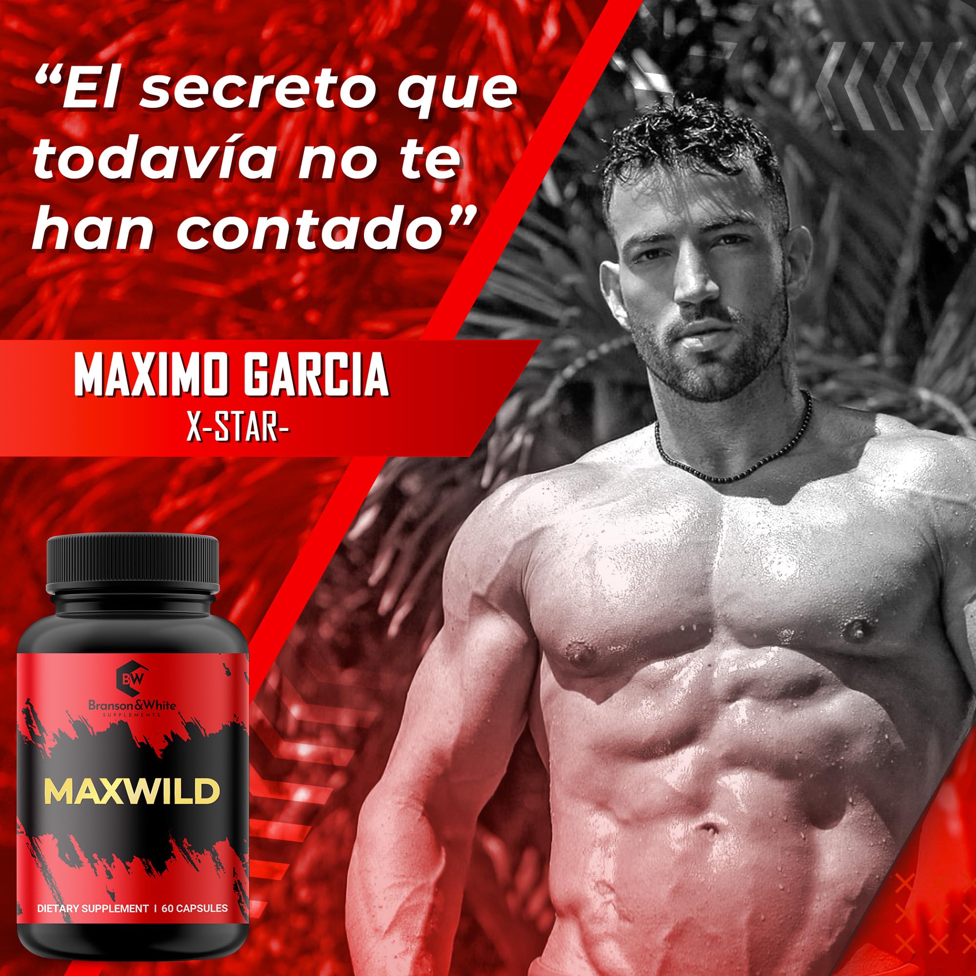 MAXWILD - Testosterona Hombre con 17 Ingredientes | Ácido Aspártico, Muira Puama, L-Arginina, Coenzima Q10 | Energía, Vitalidad, Libido, Rendimiento Físico y Bienestar | 60 Cápsulas