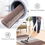 Vaukki Luxury Soft Bathroom Rugs Set of 2, Non Slip Washable Plush Bath Floor Mats, Microfiber Shaggy Absorbent Striped Bath Carpet for Tub, Bathroom and Shower (18''x26''+20''x32'', Coffee)