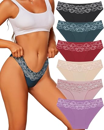 Seamless Underwear for Women Sexy Lace No Show Bikini Cheeky Panties 6 Pack