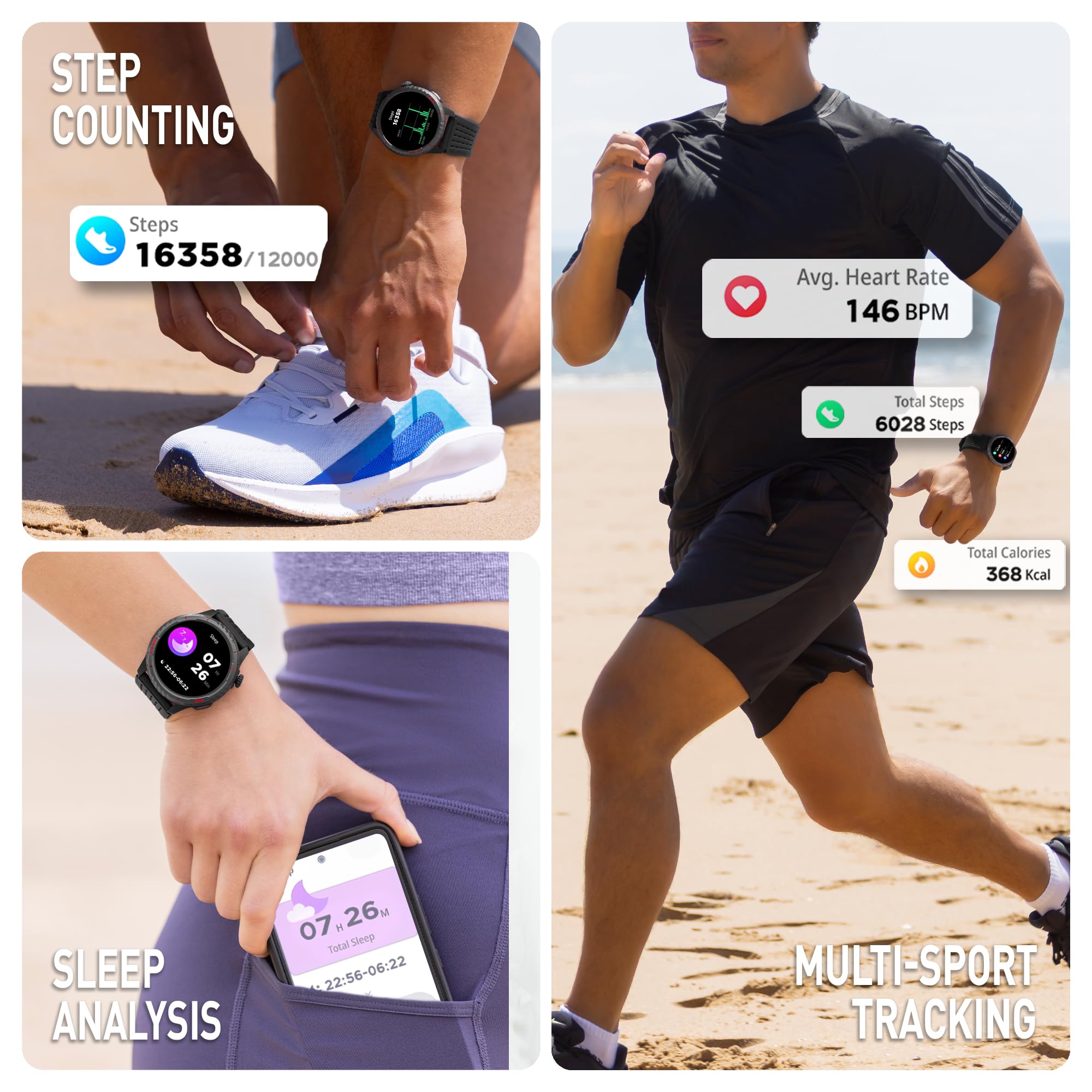 Reflex Active SeaVenture 50 m bezpieczny do pływania AMOLED GPS czarny pasek smartwatch
