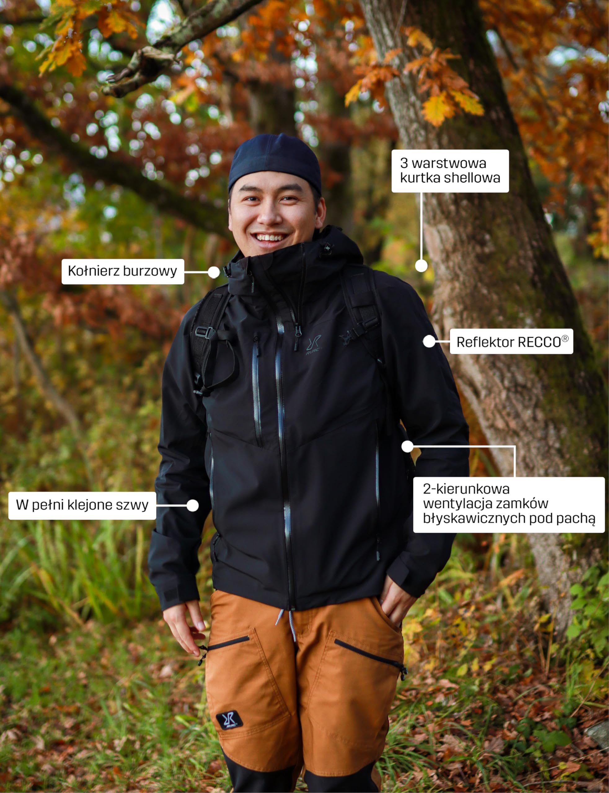 RevolutionRace Cyclone 3L Shell Jacket Męska, Wodoodporna kurtka z reflektorami Recco do wędrówek