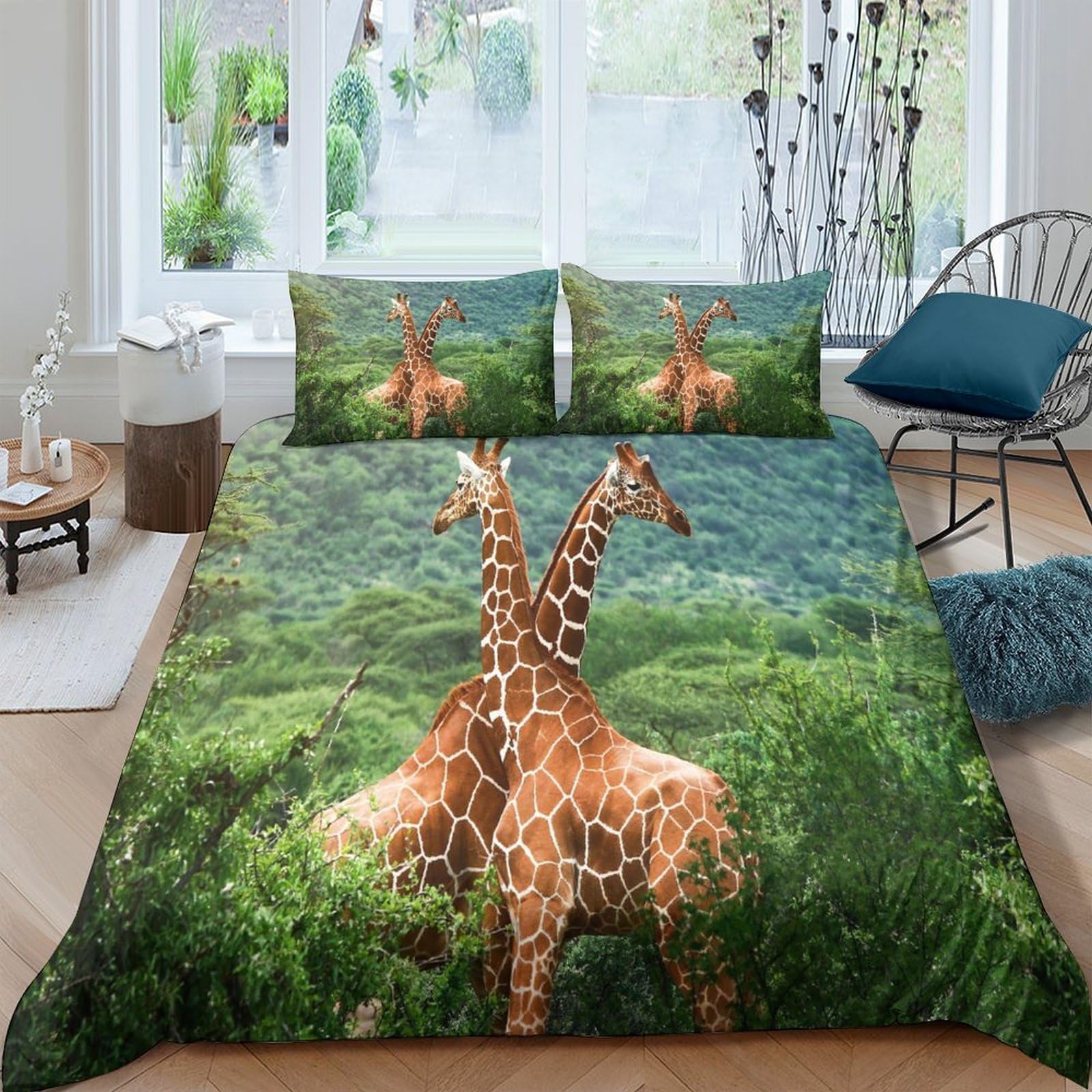 Ctjqhvkz Style-6 3D Printed Giraffe Safari Fitted Sheet Microfiber Bedroom Decor Wildlife Mattress Cover For Home Guest Room Single（135X200cm）