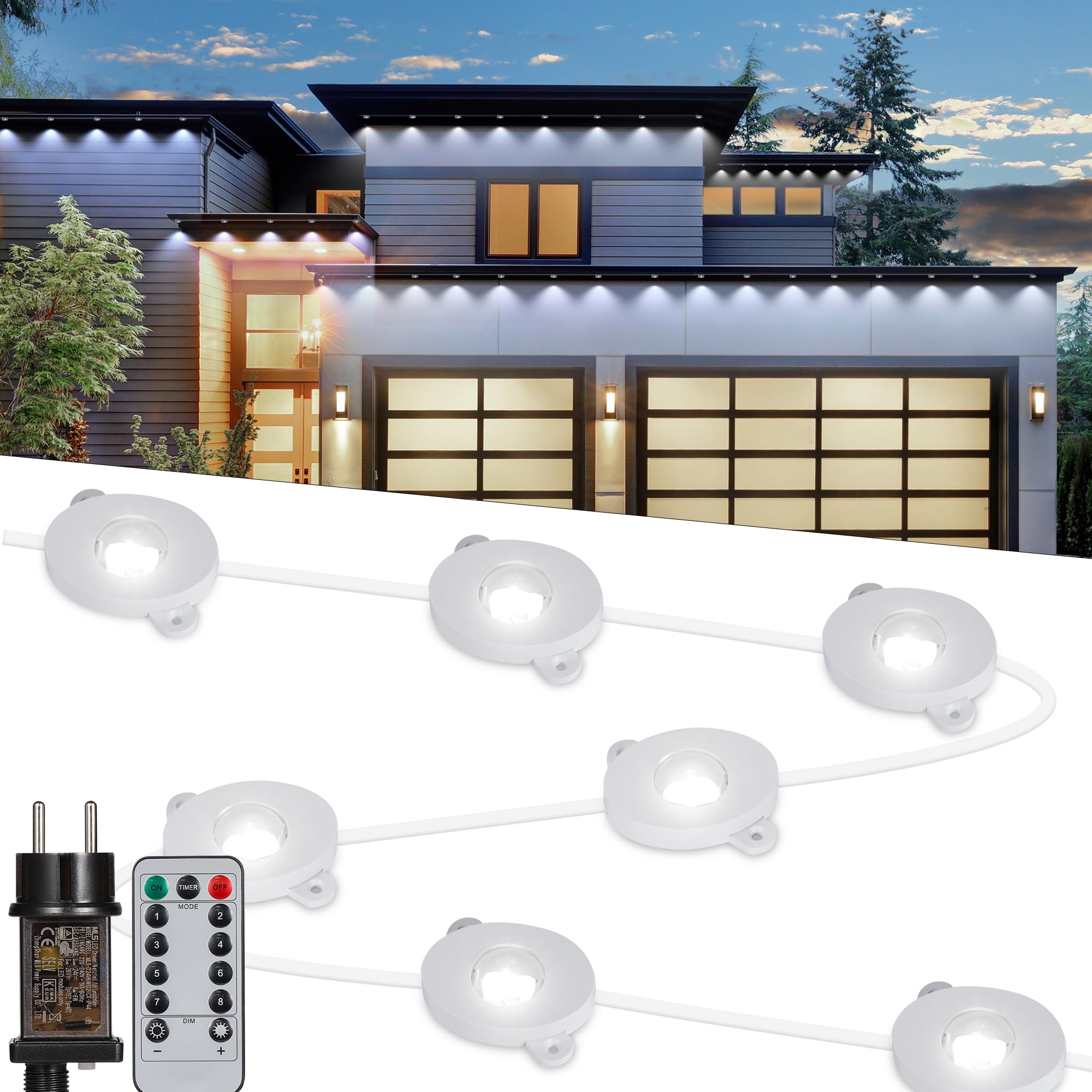 Tacobey Luci di Gronda Natale - 15m 36 LED Catena Luminosa Bianco Freddo con Telecomando, 8 Modalità, Impermeabile, Timer, Collegabile Luci di Gronda Natalizie da Esterno ed Interno