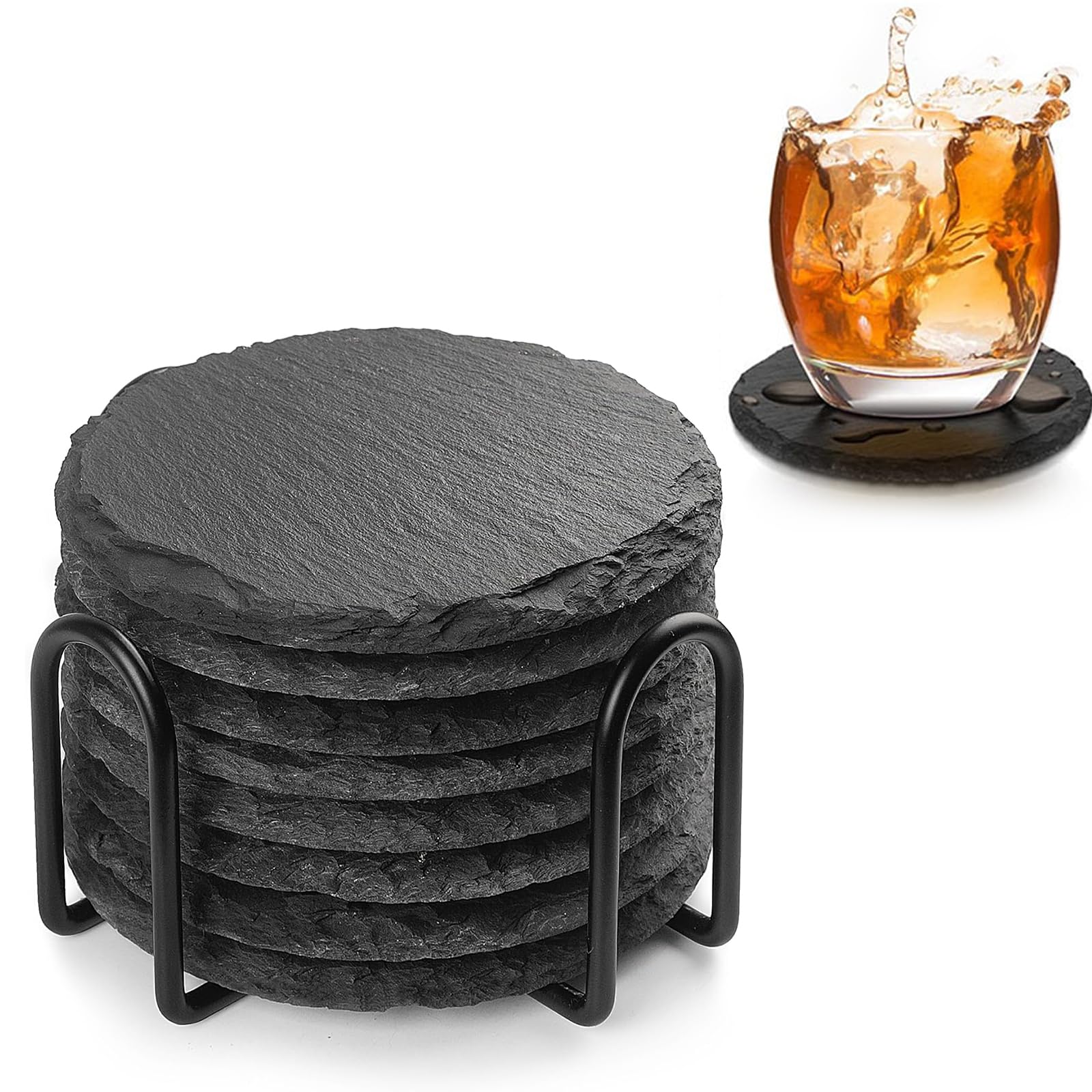 Slate Coasters, Heat & Water Resistant Coasters 8 PCS With Metal Holder
