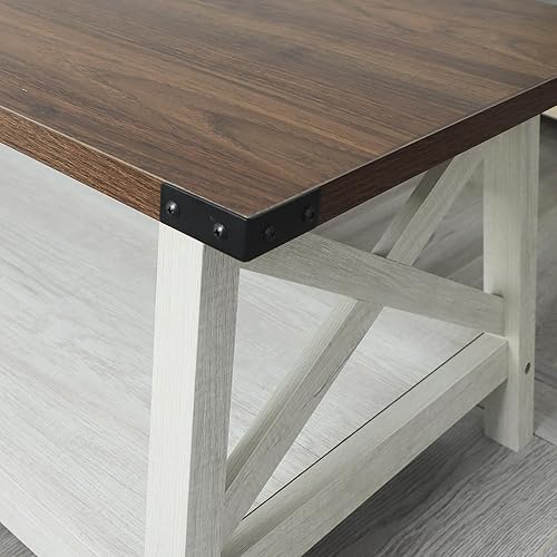 Miniatura 5 de Rainbow Sophia Mesa de centro de granja con protección de esquina, 40 pulgadas, madera rústica