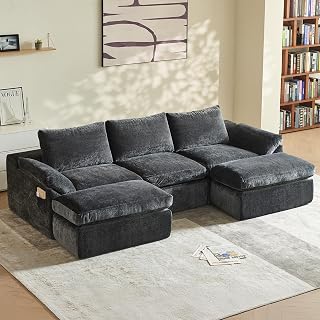 Vamcheer Modular Sectional Cloud Couch - Utra Soft U Shaped Couch with 2 Movable Ottoman, Deep Seat Boneless Couches for Living Room Bedroom, No Assembly Required, Grey